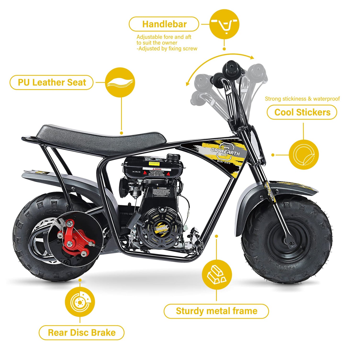 Oryxearth Mini Dirt Bike for Kids, 105CC 4-Stroke Kid Gas Powered Off-Road Pocket Pit Trail Motorcycle W/EPA Approved, Up to 24 Mph Weight Support 185 LBS