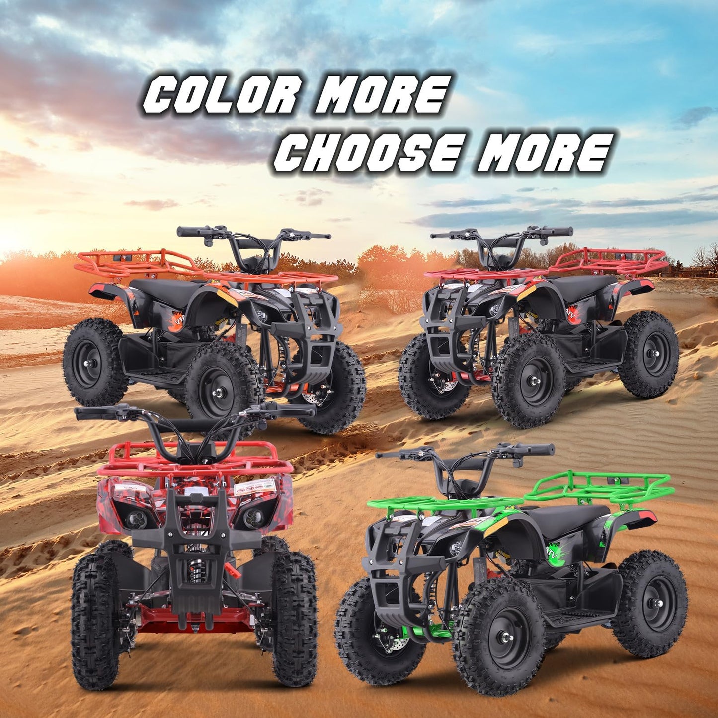 36V 4 Wheelers Electric ATV, Dirt Quad Vehicle Adjustable Speed, Kids Quad Bike 500W 12-15MPH Dual Suspension for Kids Ages 13+ (Green)