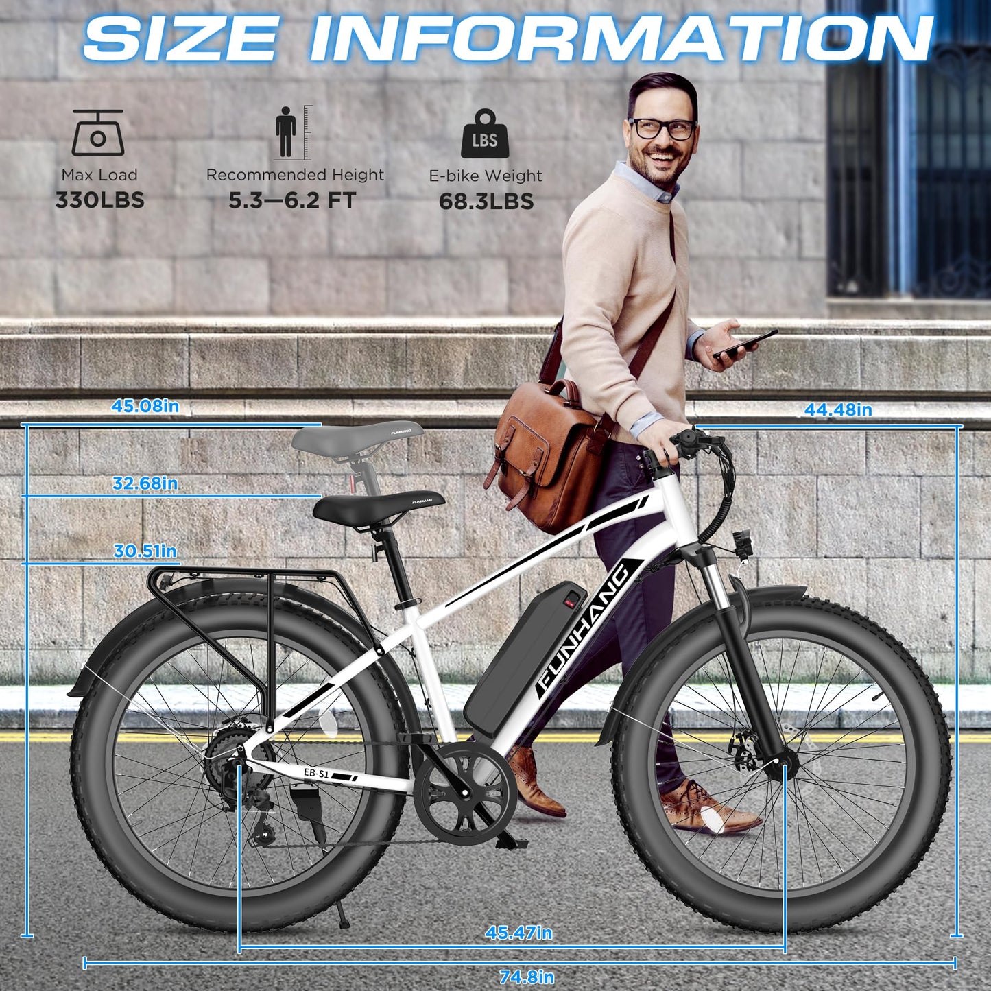Electric Bike for Adults, 1000W Peak Ebike, 25MPH 60Miles Electric Mountain Bike, 26" Fat Tire Electric Bicycle with 48V 13AH Battery, Rear Rack, Turn Signal, Lockable Suspension Fork,7 Speed