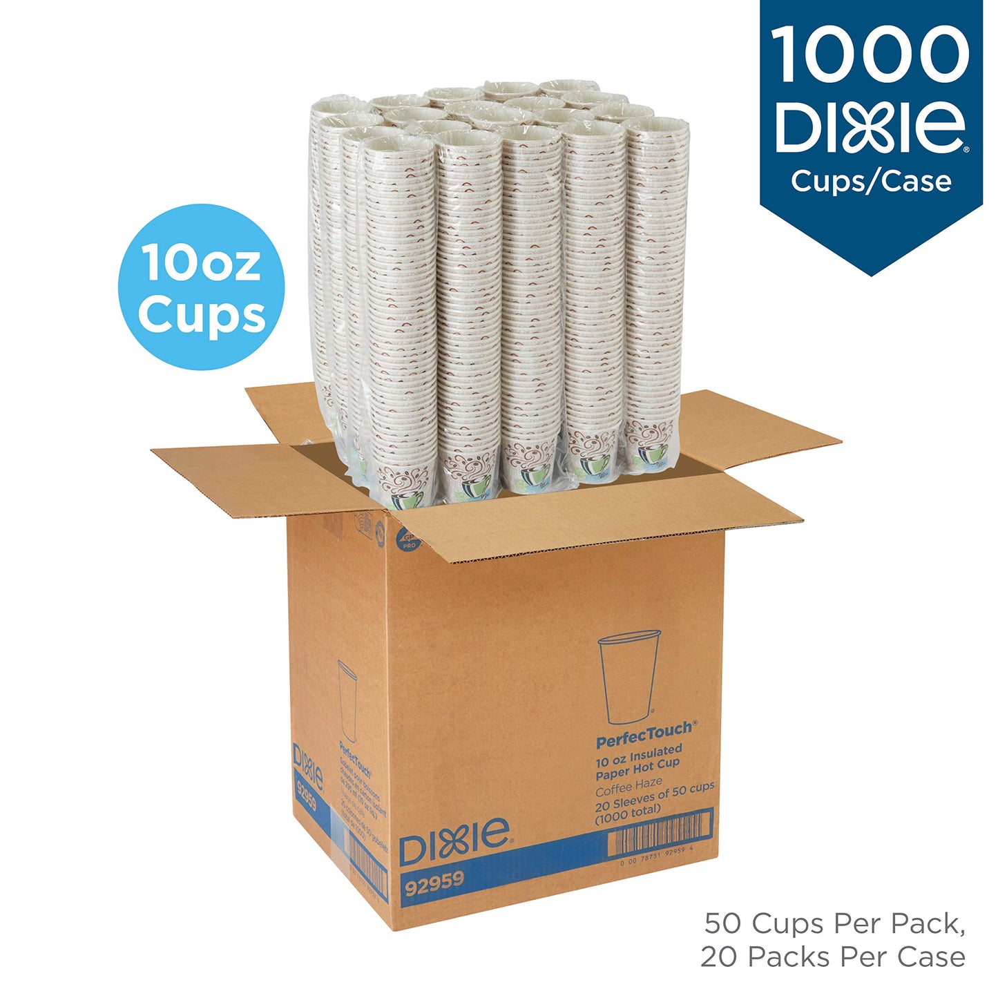 Dixie PerfecTouch 12 oz Paper Coffee Cups By GP PRO, Coffee Haze Design, 500 Count (25 Disposable Cups Per Sleeve, 20 Sleeves Per Case), 5342DX