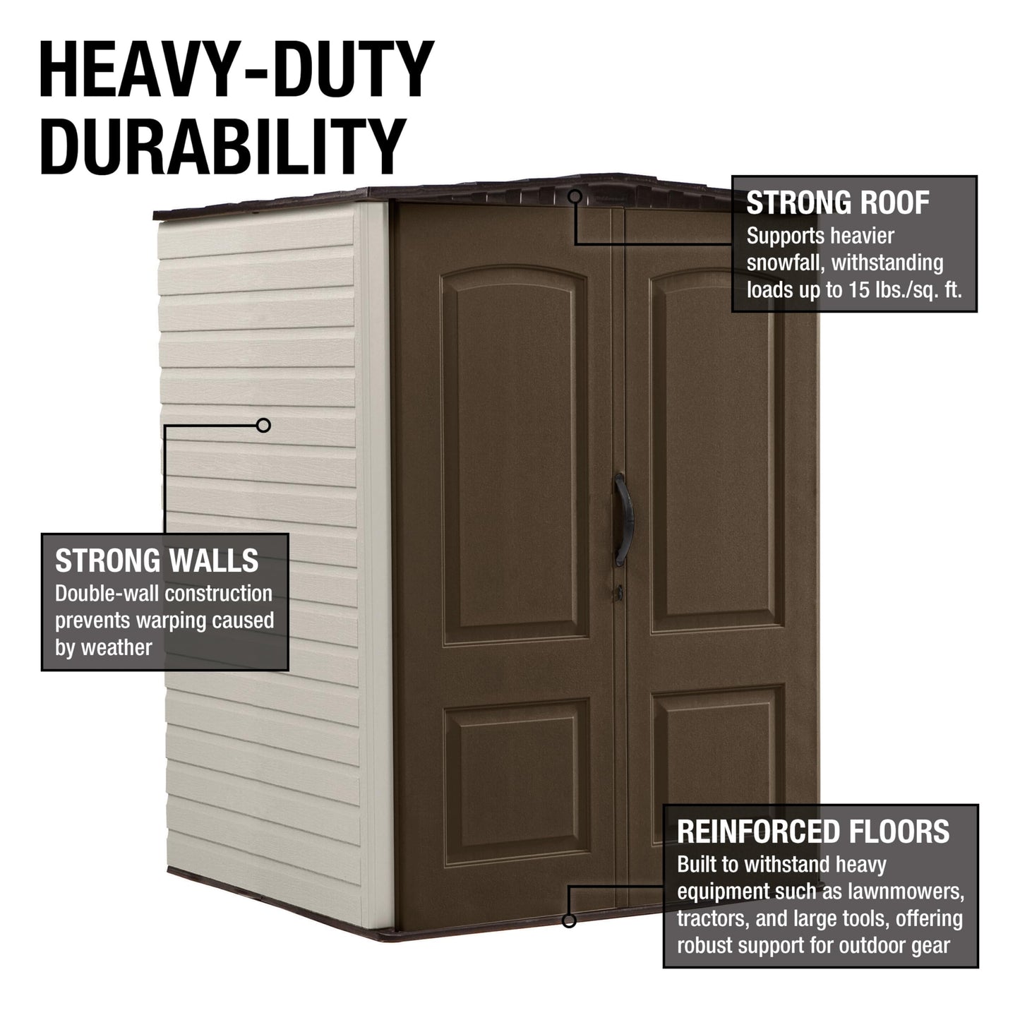 Rubbermaid Medium Vertical Resin Outdoor Storage Shed With Floor (5 x 4 Ft), Weather Resistant, Brown, Organization for Home/Backyard/Pool/Garden/Lawn Tools