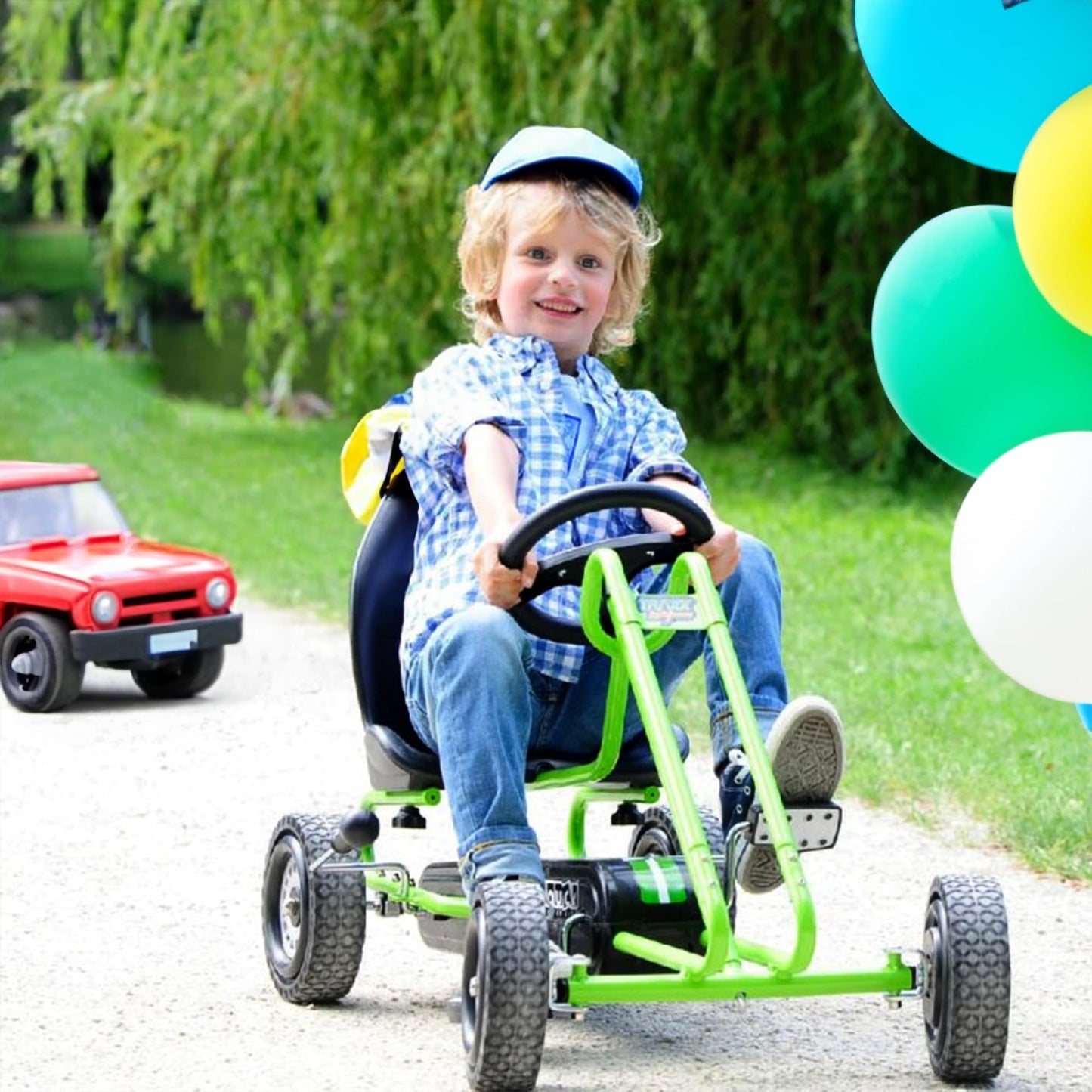 hauck Kids Pedal Go Kart, 4 Wheel Bike Cart, Ages 4-8, Lightning Ride, Race Green