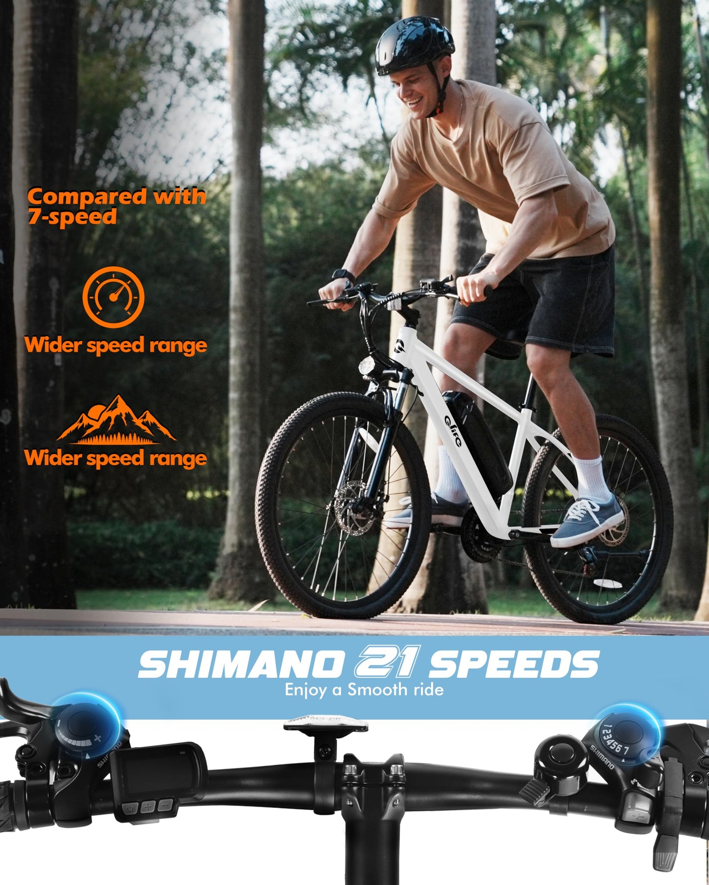 Racer Electric Bike for Adults - 21-Speed Mountain Lightweight Ebike with Peak 750W 22MPH Brushless Motor, 375Wh Removable Battery, 26X2.1 Tire Step Over E-MTB, Up to 40 Miles