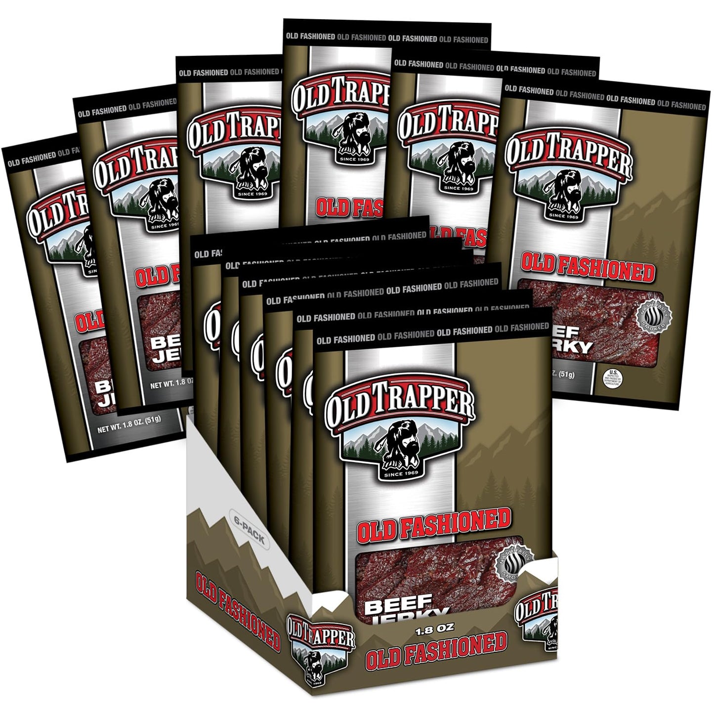 Old Trapper Beef Jerky, Old-Fashioned 10-Ounce Bag, Tender Meat Snacks for Lunches or Between Meals, 11 Grams of Protein, Zero Grams of Fat, and 70 Calories per Ounce (Pack of One)