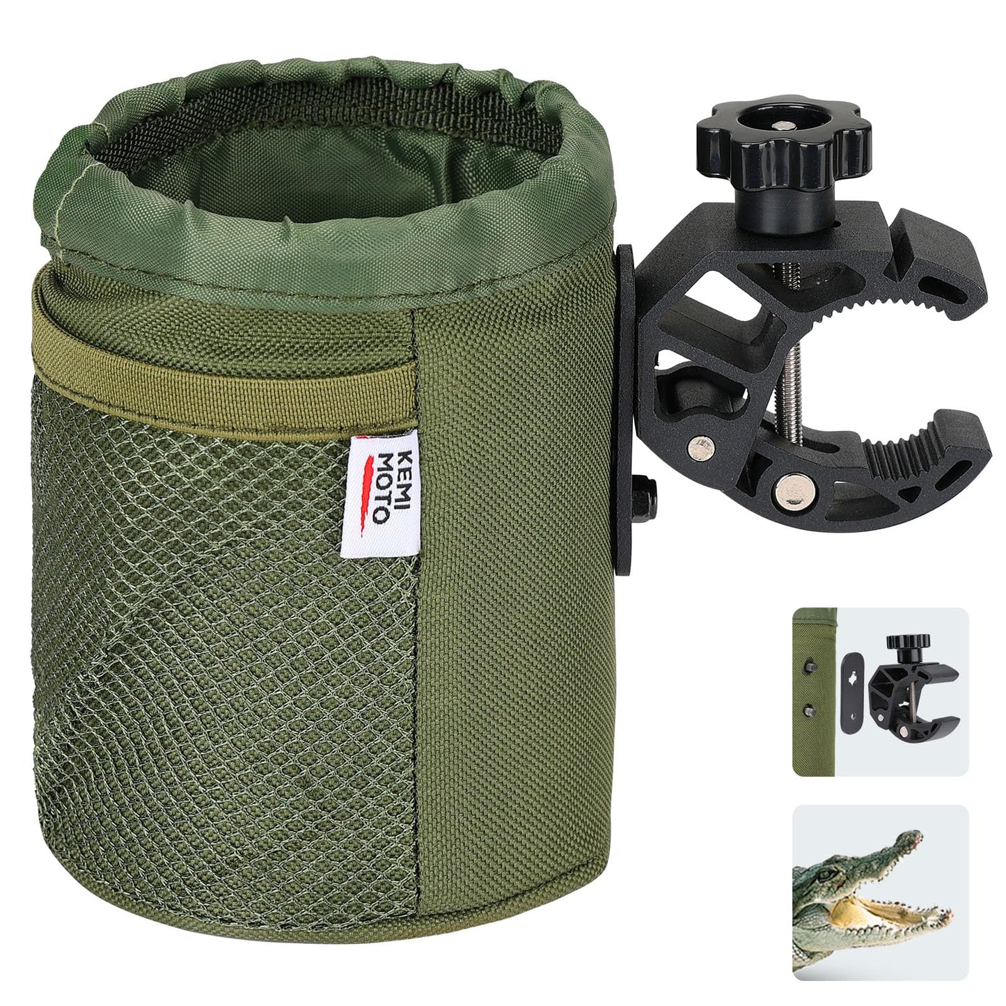 KEMIMOTO Motorcycle Cup Holder, Oxford Fabric Motorcycle Drink Holder with 0.6"-1.5" Alligator Clamp, Universal Water Bottle Cup Accessories for Bike, ATV/UTV, Scooter, Boat, Walker