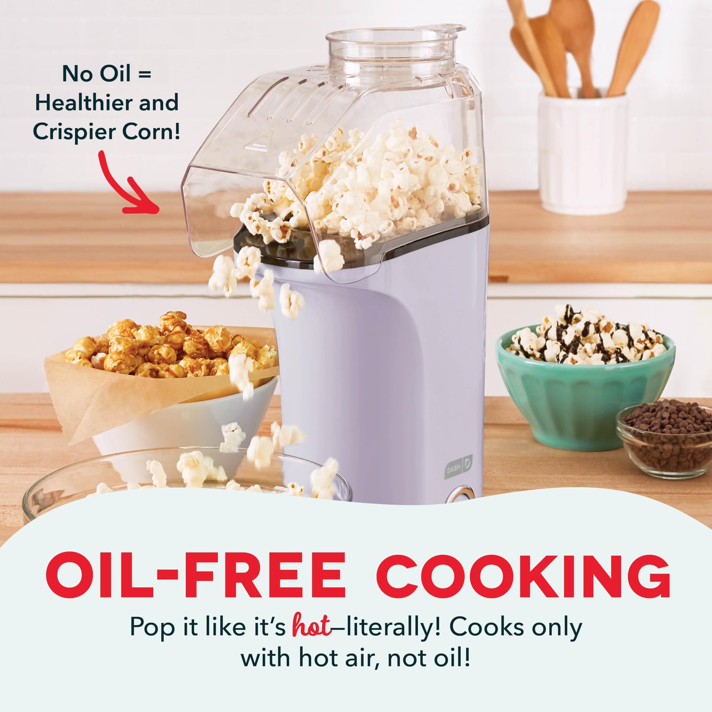 DASH Hot Air Popcorn Popper Maker with Measuring Cup to Portion Popping Corn Kernels + Melt Butter, 16 Cups - Red