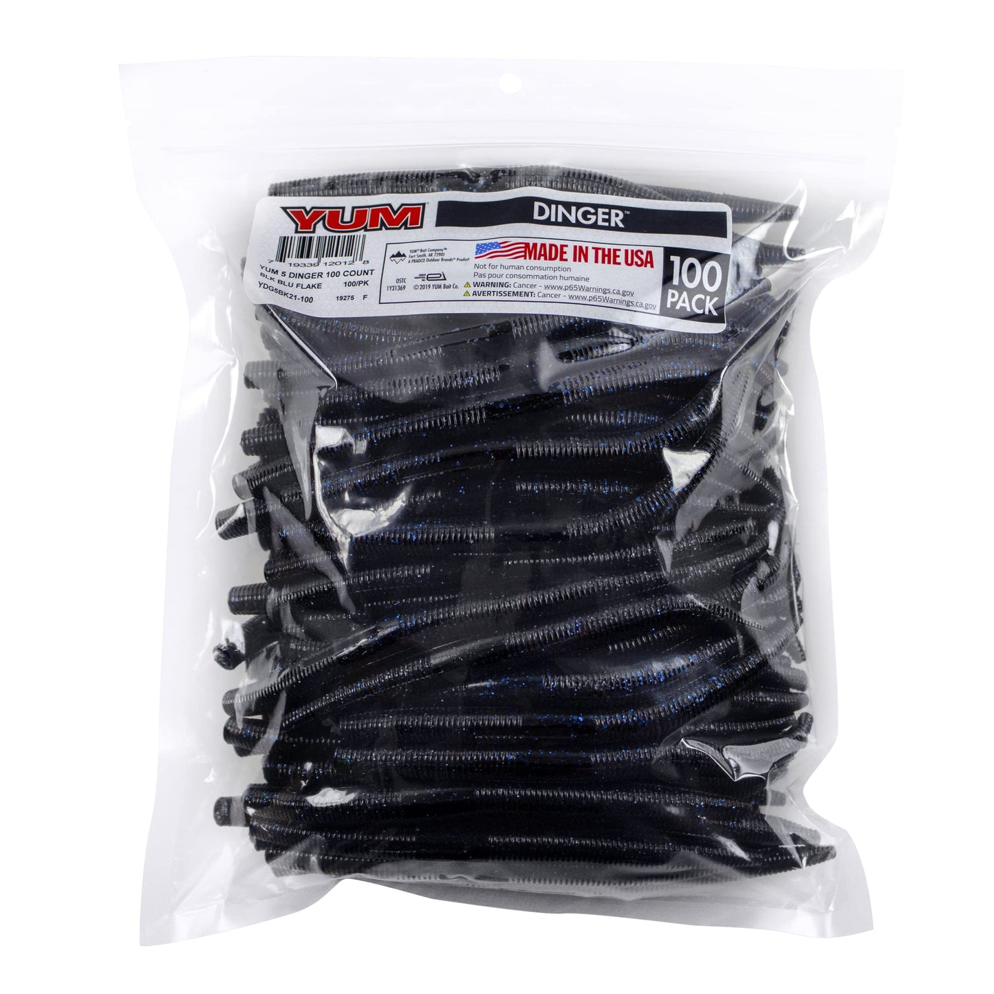 YUM Dinger Classic Worm All-Purpose Soft Plastic Bass Fishing Lure 100 Pack, 5 Inch
