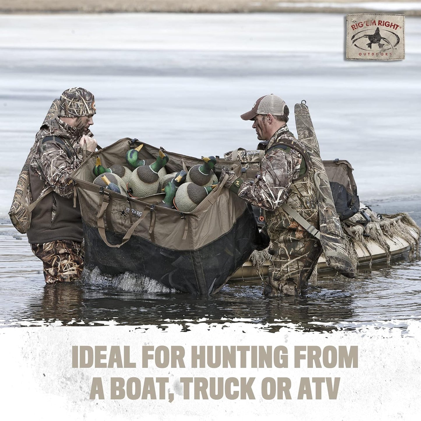 Rig'Em Right Waterfowl Foldable Tanker XL Bird Hunting Decoy Bag with Two-Man Carrying Handles and Large Padded Shoulder Straps - Holds 48 Duck Floaters in Open Position and 36 when Closed