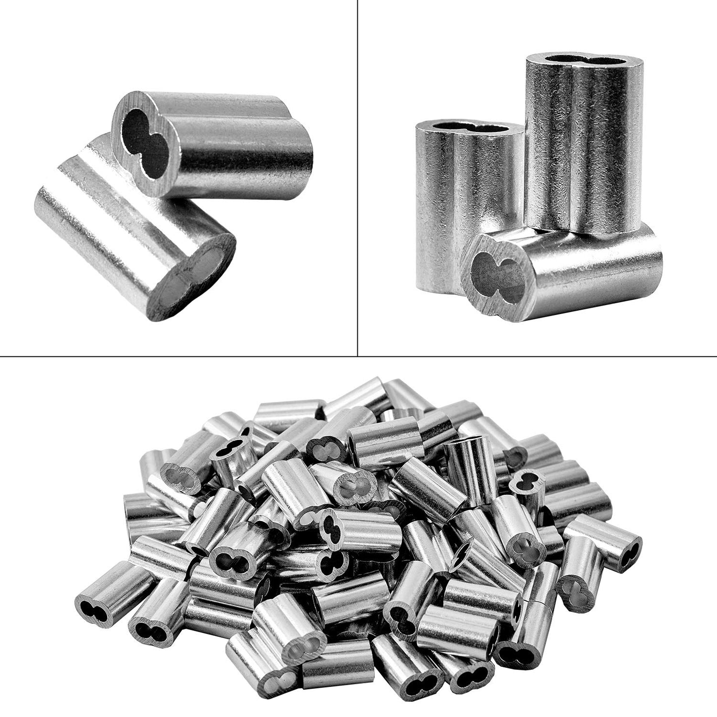 HSTECH 3/32" (2.5mm) 100PCS Aluminum Crimping Loop Sleeve for Wire Rope, Cable Ferrule