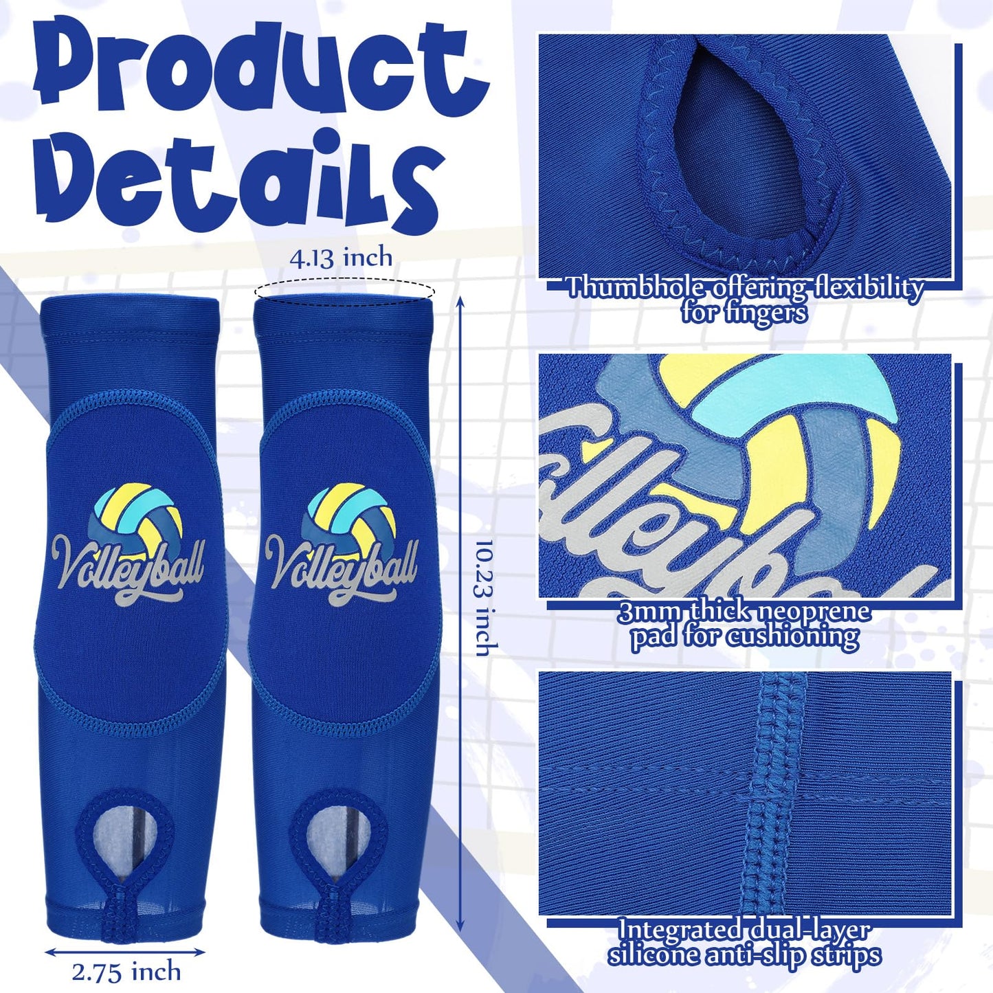 Yearntown 4 Pairs Volleyball Arm Sleeves with Protection Pads & Thumb Hole Breathable Forearm Sleeves for Men & Women
