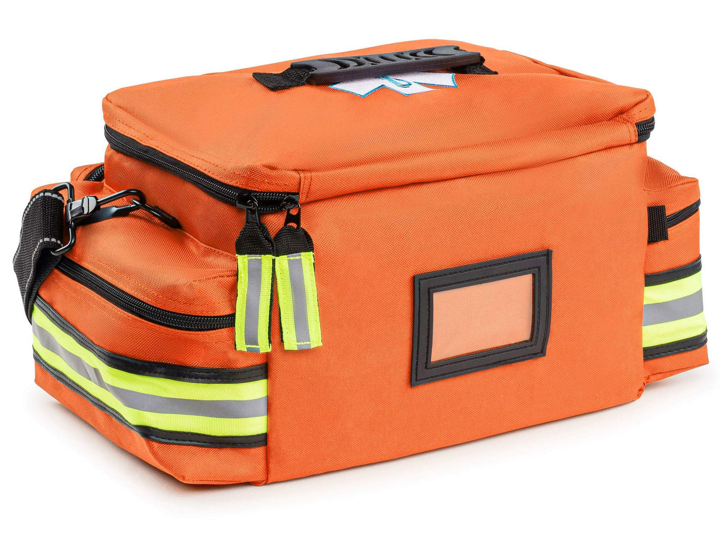 Scherber First Responder Fully-Stocked Professional Essentials EMT/EMS Trauma Kit | HSA/FSA Approved | Reflective Bag w/8 Zippered Pockets & Compartments & 200+ First Aid Supplies - Red