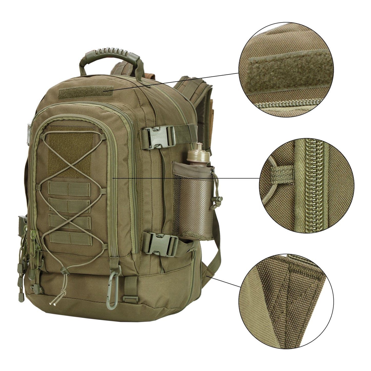 Large Tactical Backpack for Men Military Backpack with DIY System for Travel, Work,Camping,Hunting,Hiking,Sports (GREEN)