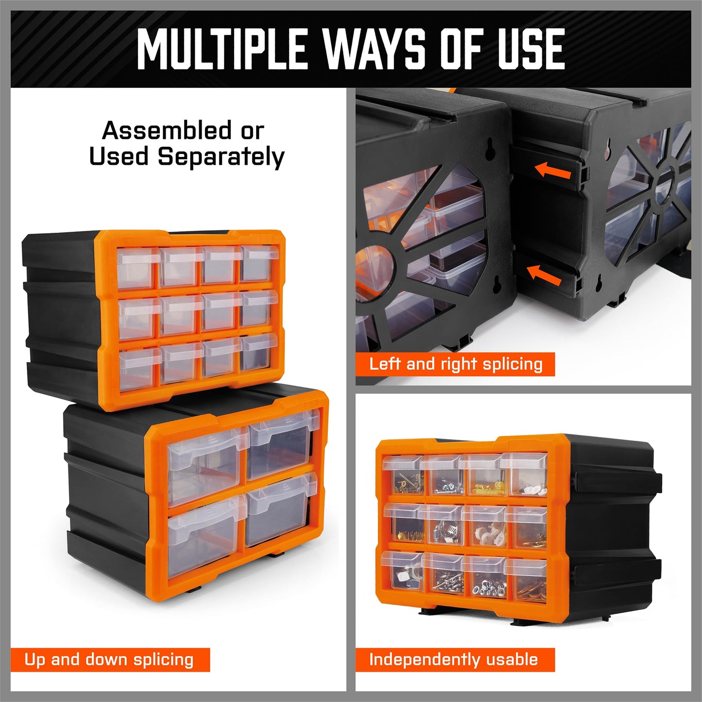 HORUSDY Wall Mounted Storage Bins Parts Rack 30PC Organizer Garage Plastic Shop Tool for Men's Gift, Blue,Orange,Red