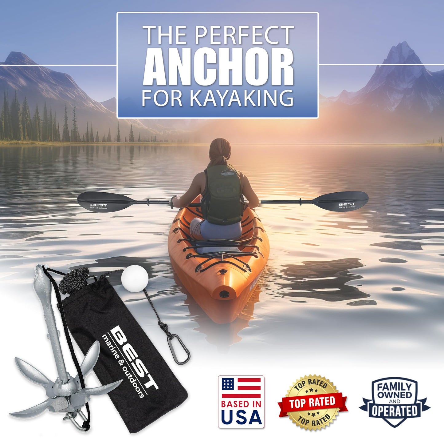 Best Marine and Outdoors Kayak Anchor, 3.5 Pound Anchor System Kit for Kayaks, Canoes, SUP Paddle Boards & Jet Skis, Fishing, Boating & Kayaking Accessories