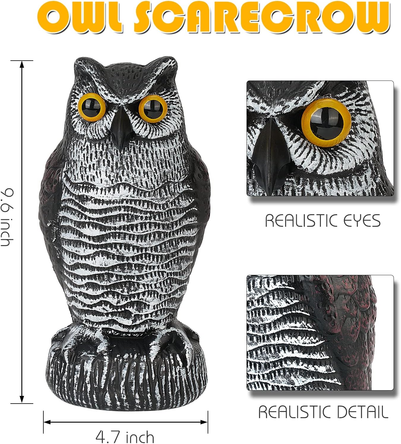 3-Pack Owl Decoys for Bird Deterrent - Weatherproof Bird Repellent Devices for Outdoor Use - Plastic Owls to Scare Birds Away and Control Garden Pests