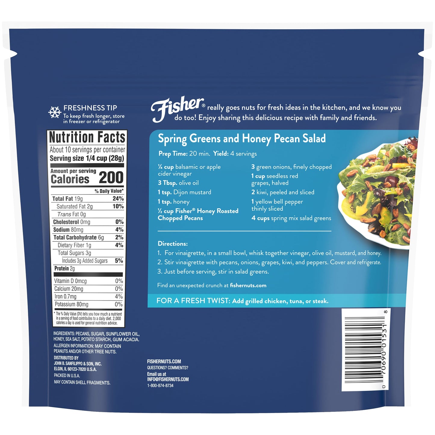 Fisher Chef's Naturals Pecan Halves 24 oz Resealable Bag, Unsalted Raw Nuts for Cooking, Baking & Snacking, Healthy Snacks for Adults, Vegan Protein, Keto Snack, Gluten Free Raw Pecans Halves