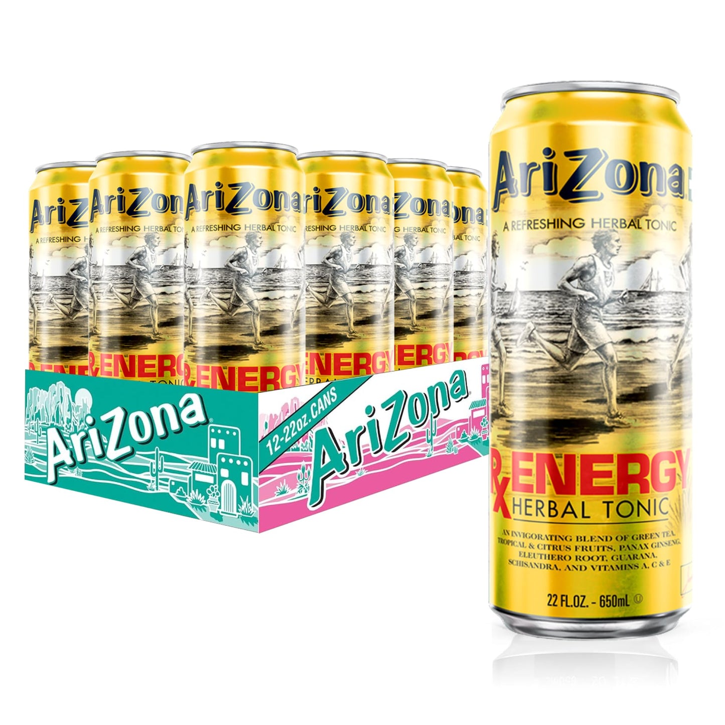 AriZona Green Tea with Ginseng and Honey - Big Can, 22 Fl Oz (Pack of 12)