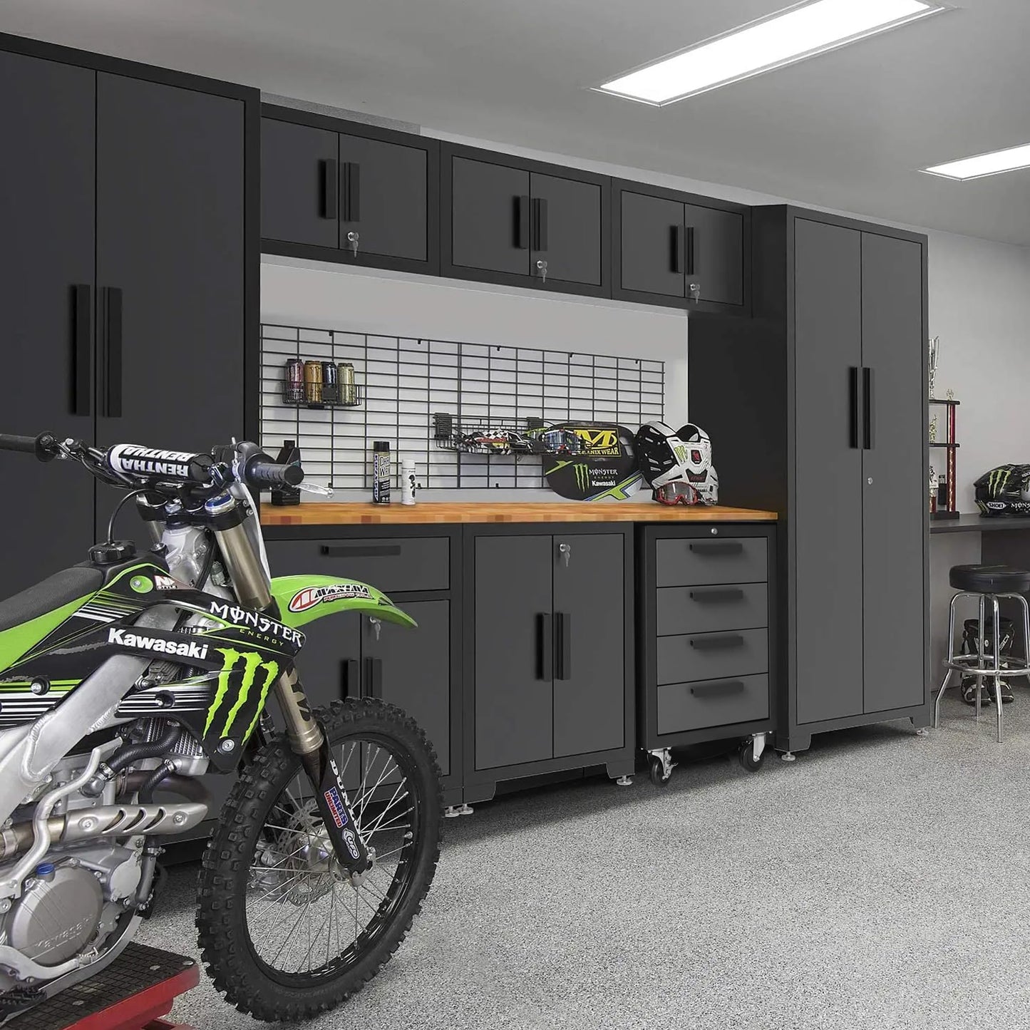 Torin Garage Cabinets Storage System, 9 Piece Included Steel Drawers Rolling Chest,Locked Storage Cabinet, Perfect for Organizing Garage and Tools, 129.92", Black/Grey