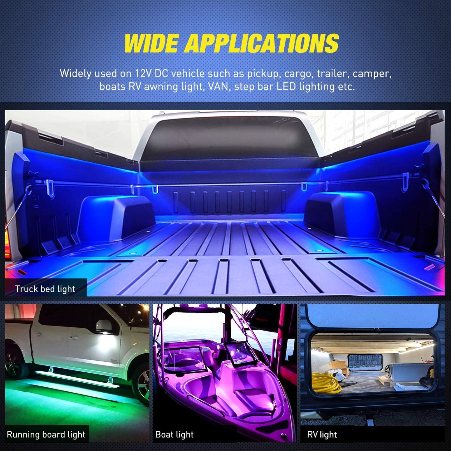 Nilight 3PCS 60 Inch RGB Truck Bed Light Strip Kit 270 LED Neon Accent Lights with RF Remote On Off Switch Splitter Extension Cable for Cargo Pickup Truck Camper RV SUV Boat