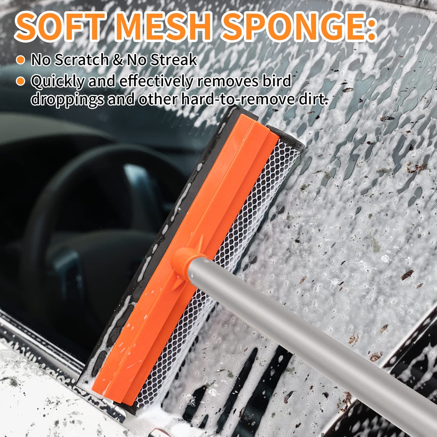 62'' Car Wash Brush with Long Handle Chenille Microfiber Car Wash Mop Mitt Car Cleaning Kit Windshield Window Squeegee Car Duster Microfiber Towels Wheel Tire Brush for Cars RV Truck Boat