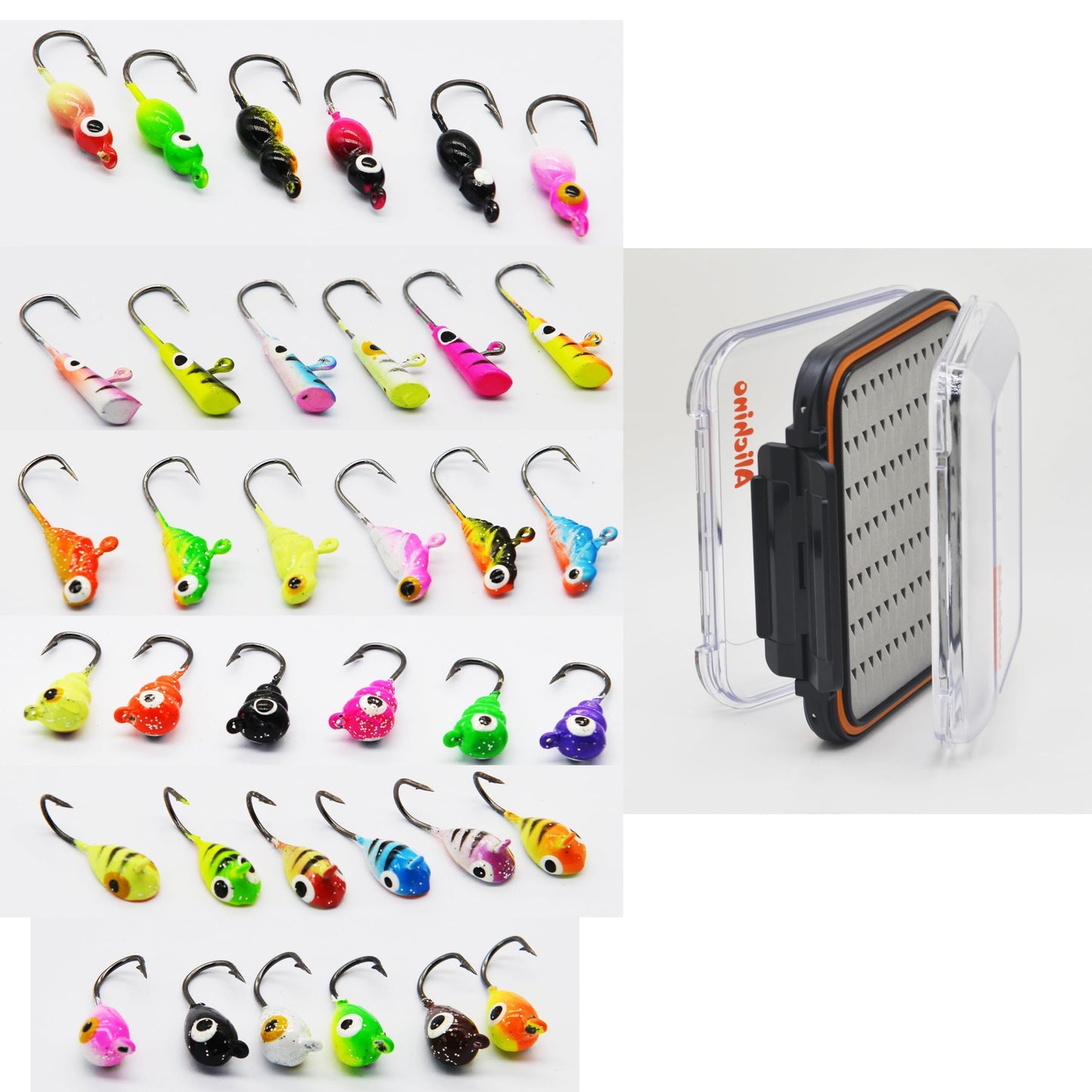 Alichino Ice Fishing Jig Set Ice Fishing Lures Micro Jig Head Hook Set for Panfish, Crappie, Walleye, Perch, Trout, Bluegill