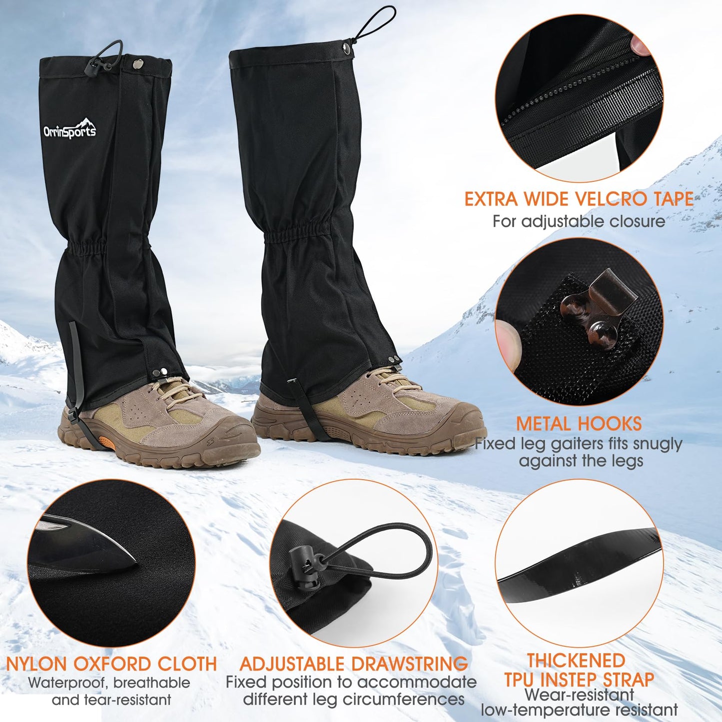 Waterproof Adjustable Leg Gaiters for Men and Women Snow Boot Gaiters for Hiking in Hunting Sand and Mud Mountain Climbing or Snowshoeing