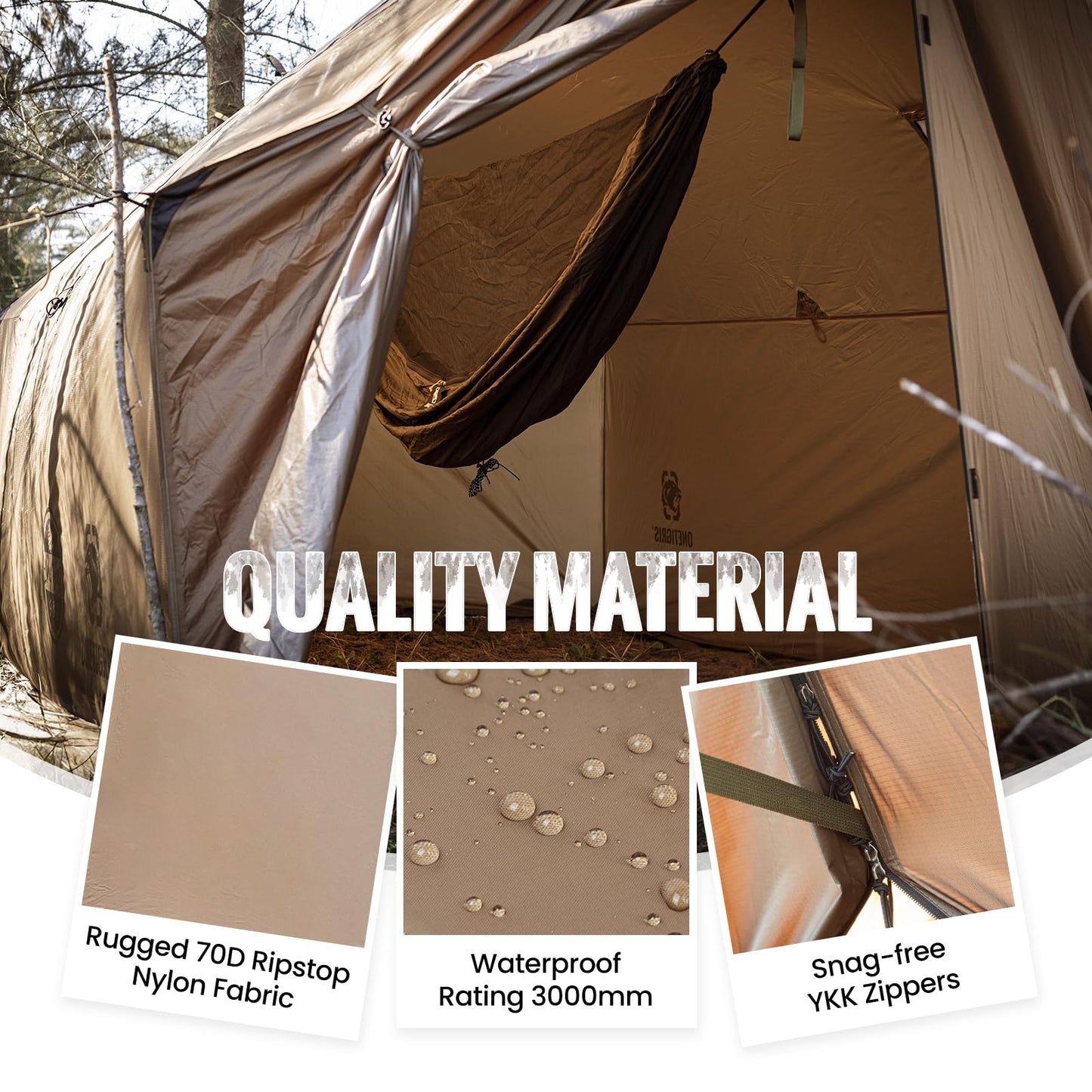 OneTigris TEGIMEN Hammock Hot Tent with Stove Jack, Spacious Versatile Wall Tent with Snow Skirt, 3000mm Waterproof with Zippered Tent Bag
