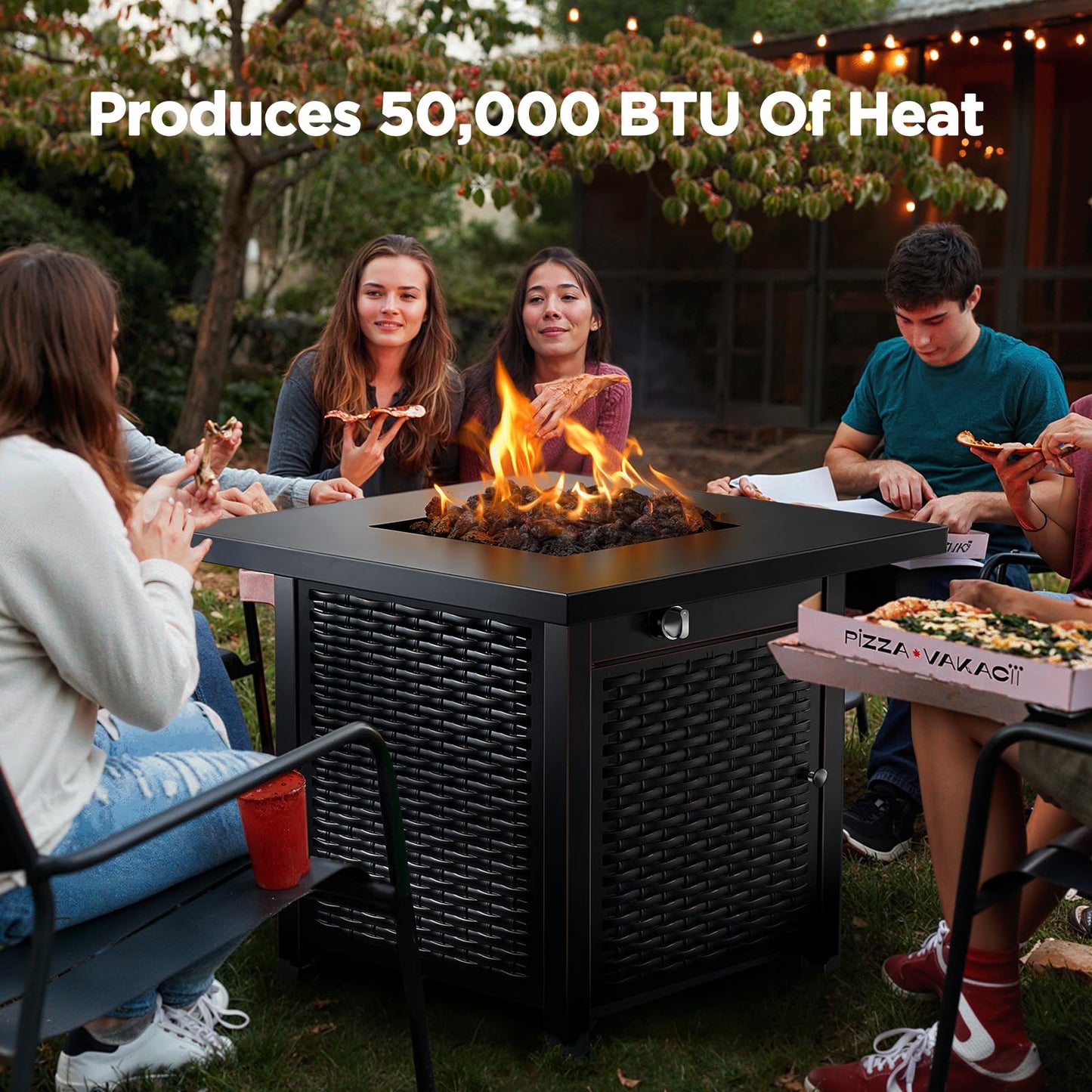 Ciays 28 Inch Propane Fire Pit CSA-Listed Outdoor Fire Pit Table, 50,000 BTU Steel Gas Fire Pits with Lid and Lava Rock, Add Warmth and Ambience to Parties On Patio Deck Garden,Black,CIFPT3-N1