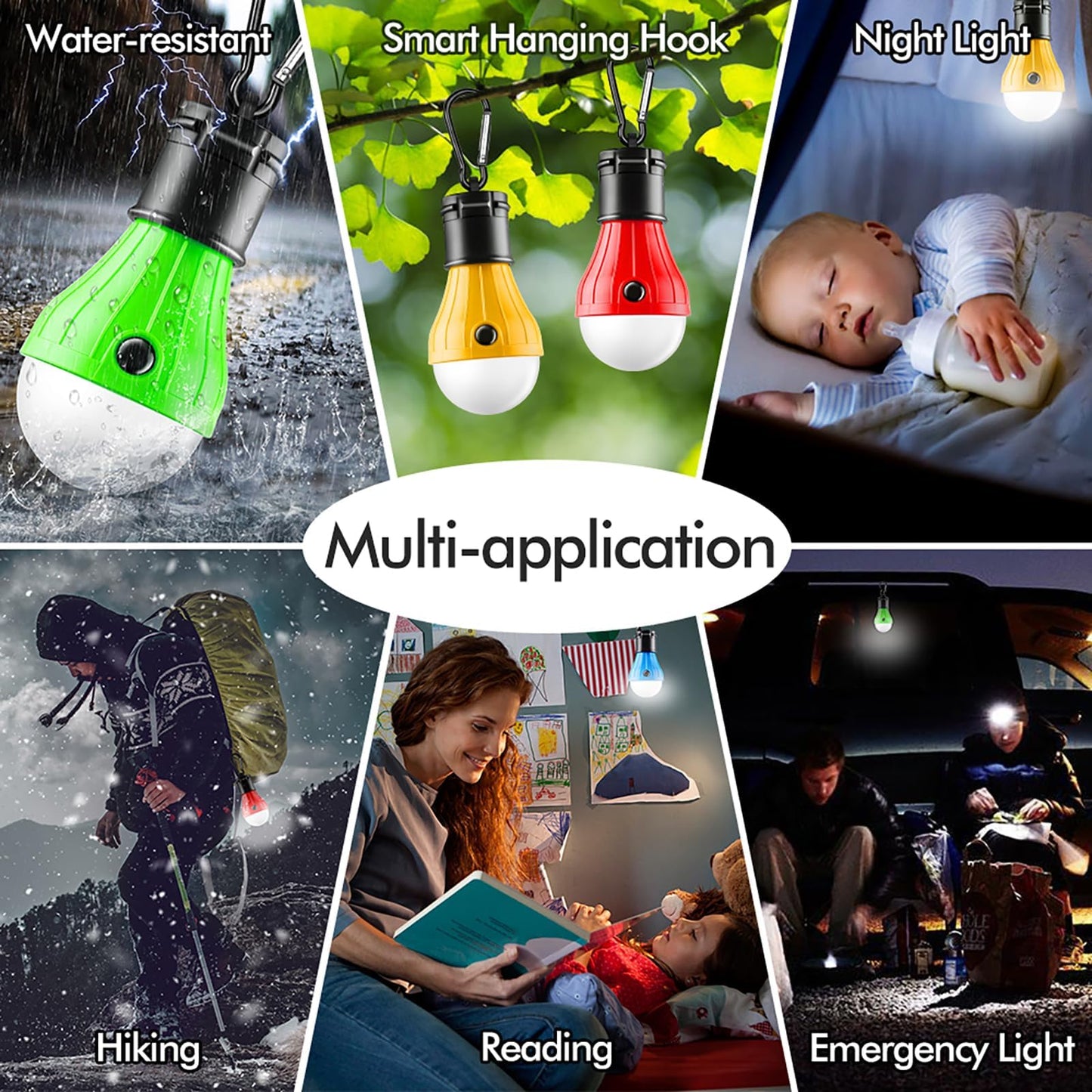 Tent Lamp Portable LED Tent Lights 4 Packs Hook Hurricane Emergency Lights LED Camping Light Bulb Camping Tent Lantern Bulb Camping Equipment for Camping Hiking Backpacking Fishing Outage
