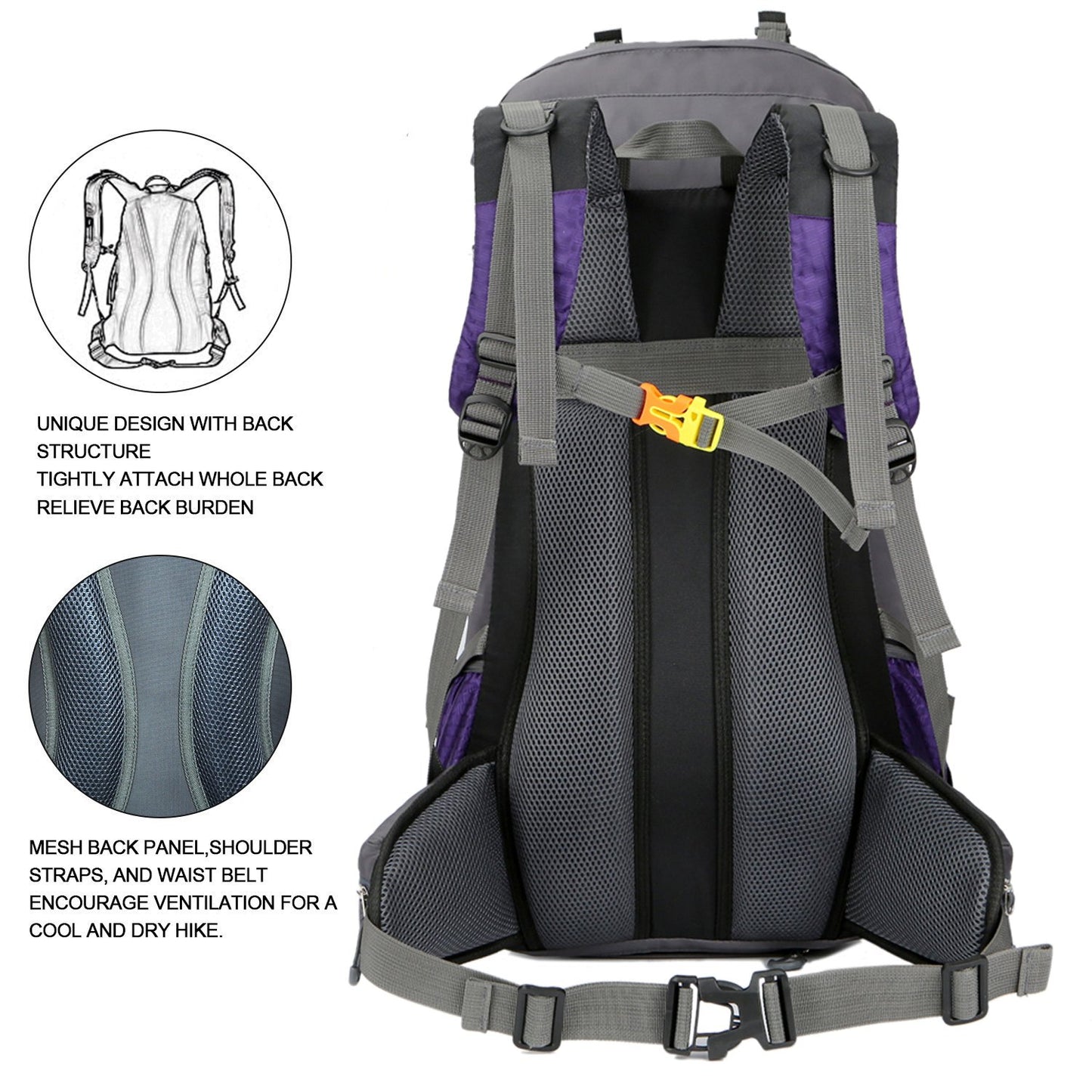 Bseash 60L Waterproof Hiking Camping Backpack with Rain Cover, Large Outdoor Sport Travel Daypack Rucksack for Climbing