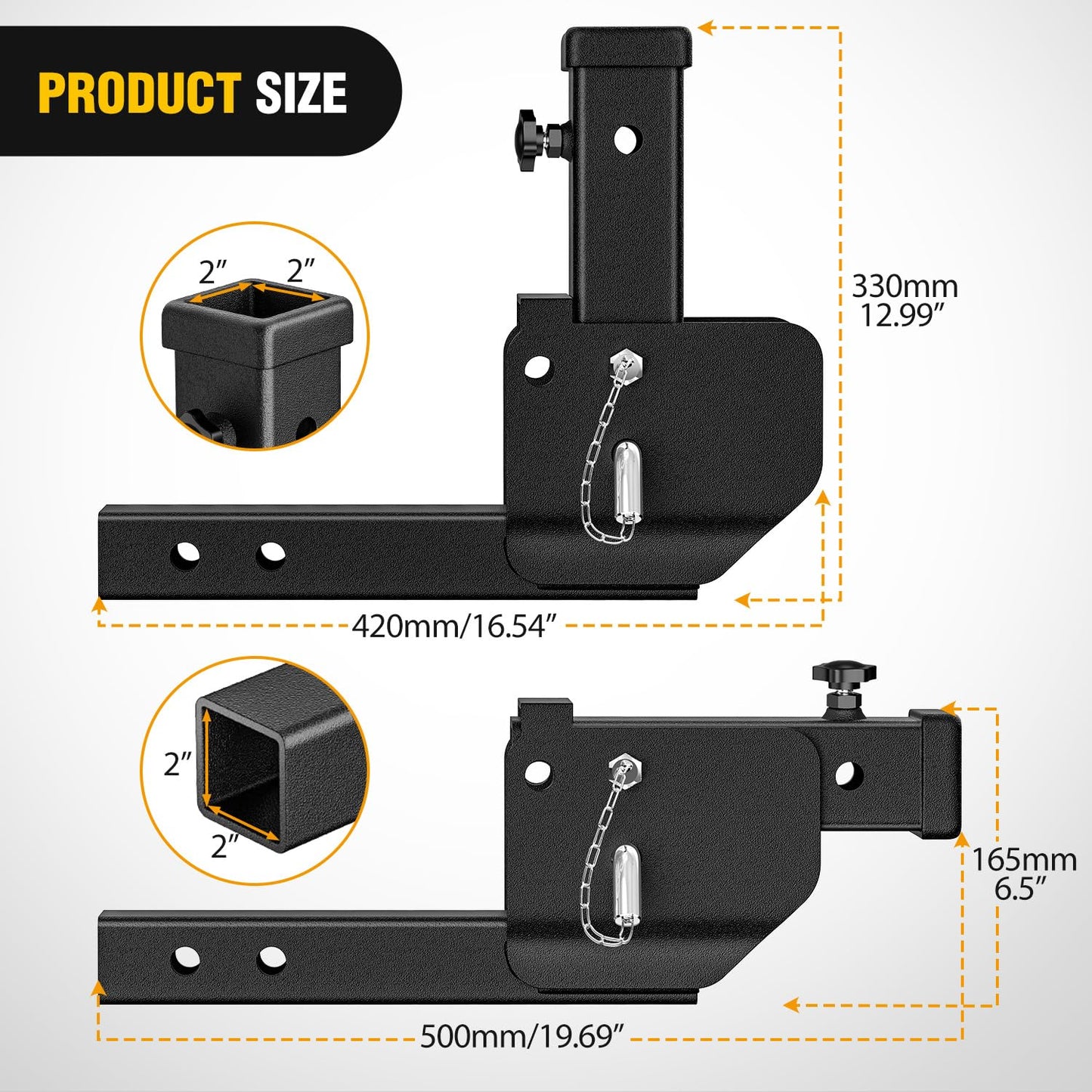 Nilight Trailer Hitch Receiver Extender Adapter Reducer 1-1/4 to 2Inch Hitch Adapter 6-1/2 inch Extension Sleeve Convertor 350Lbs with 1/2-Inch Diameter Pin and Clip with 5/8-Inch Adapter