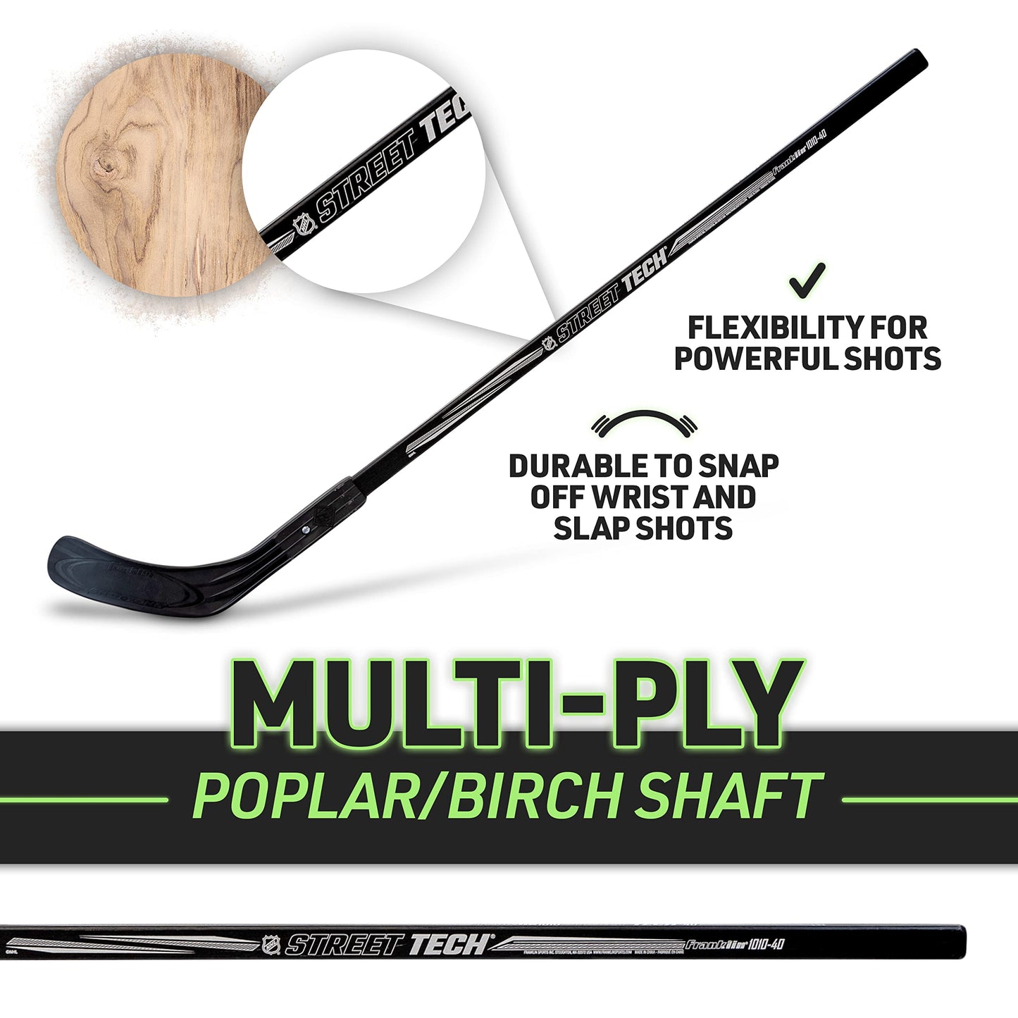 Franklin Sports Street Hockey Stick - Left Handed - 40 Inches - NHL, Black