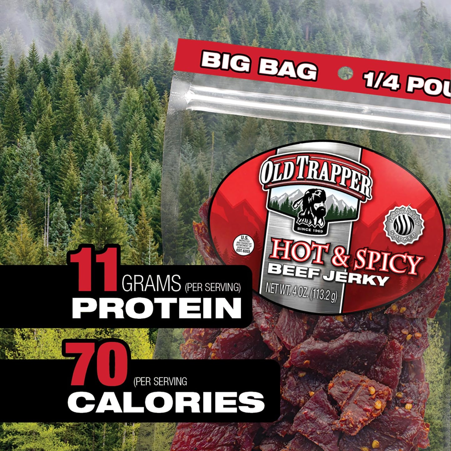 Old Trapper Beef Jerky, Old-Fashioned 10-Ounce Bag, Tender Meat Snacks for Lunches or Between Meals, 11 Grams of Protein, Zero Grams of Fat, and 70 Calories per Ounce (Pack of One)