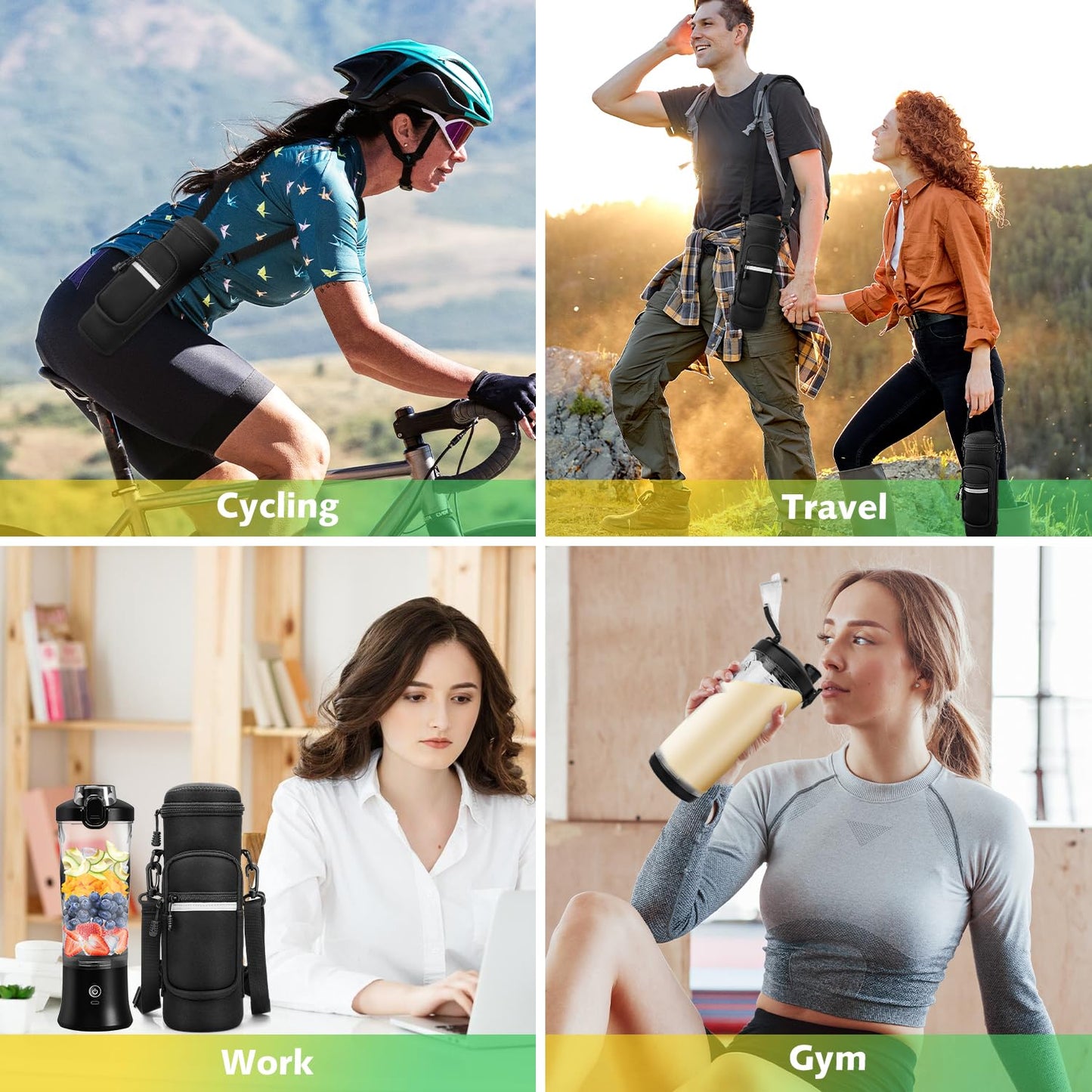 Portable Blender with Insulated Carrying Case & Recipe Book for Shakes and Smoothies, 24 OZ Personal Juicer Electric Protein Shaker Bottle, Mini Small Blender Cup with USB-C Rechargeable, Travel Lid