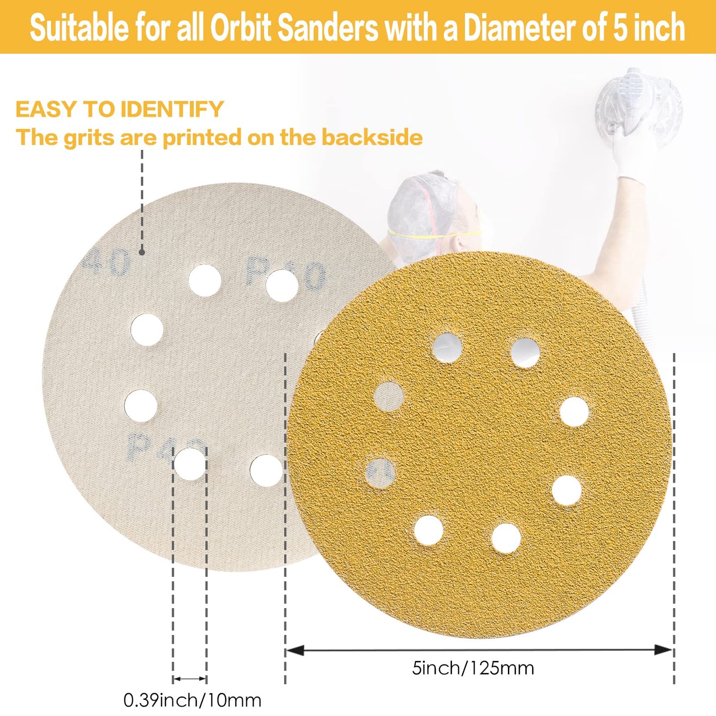 100 PCS 5 Inch Sanding Discs 120 Grit, Round Hook and Loop Sandpaper for Random Orbital Sander