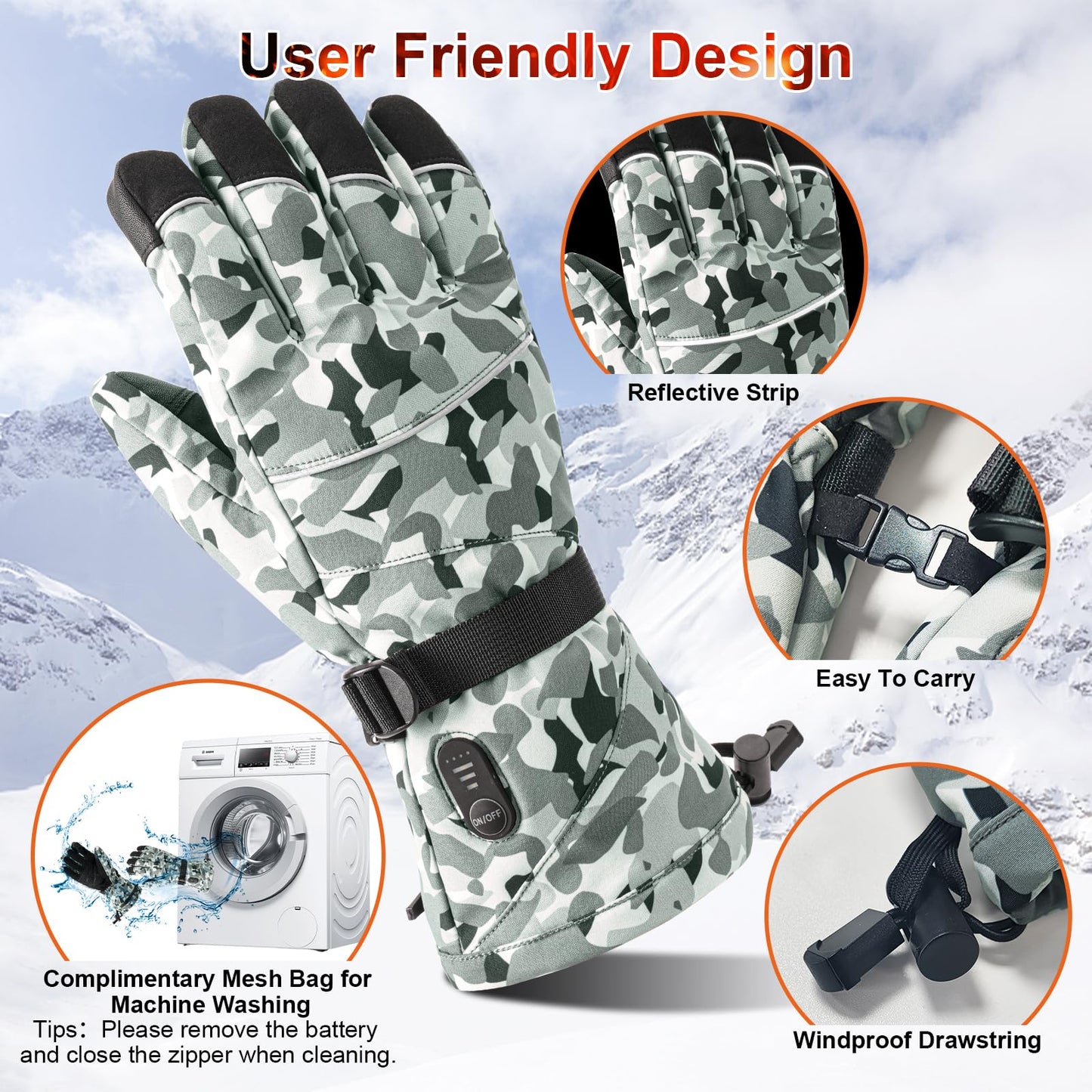 Rechargeable Heated Gloves - 7.4V Fast Heating for Men Women, Arthritis Relief, Snowmobile Skiing Hiking Working