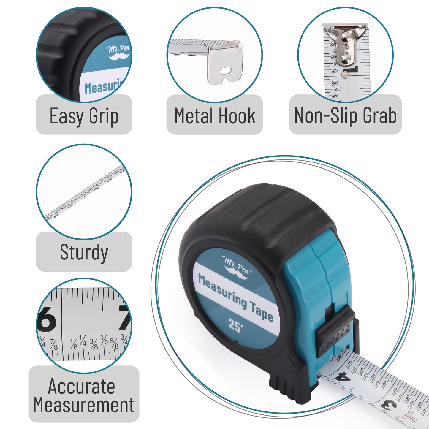 Mr. Pen 25-Foot Steel Retractable Tape Measure with Easy Read Fractions