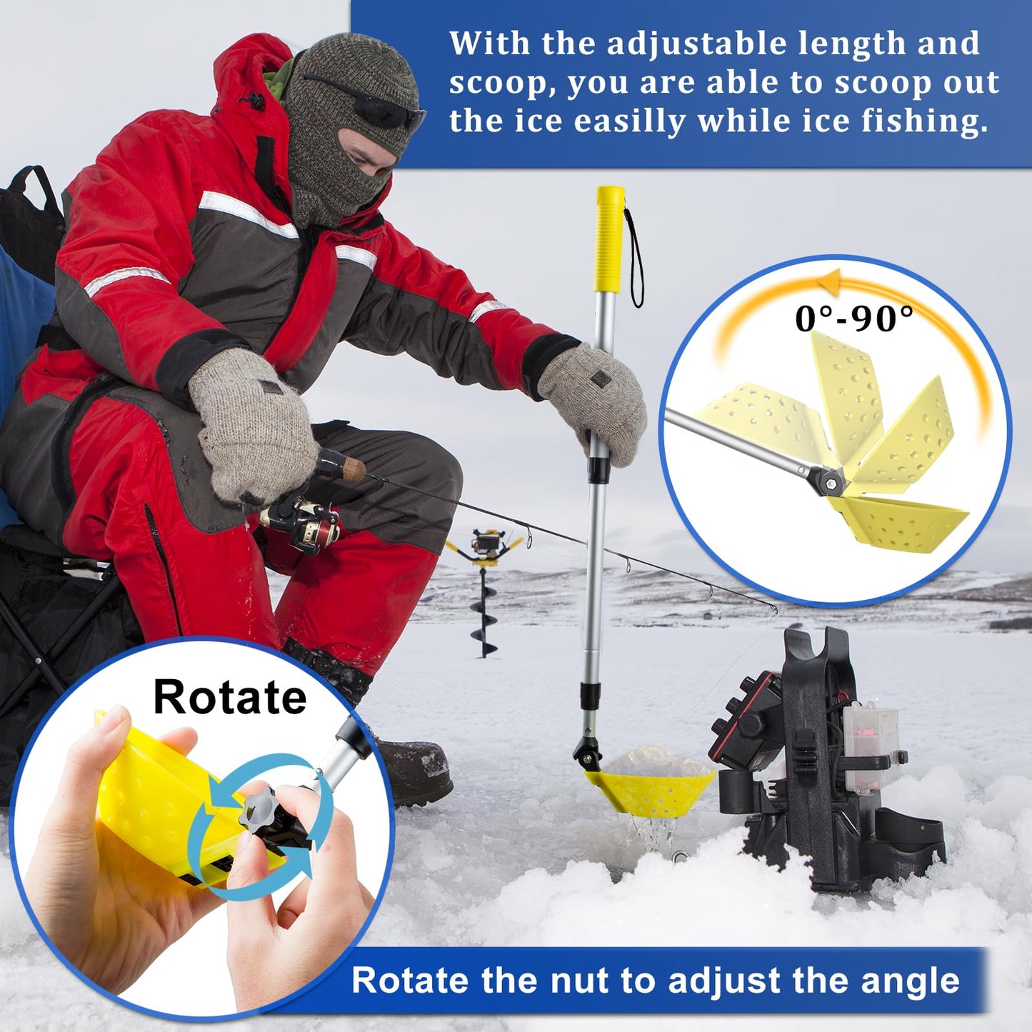 Retractable Ice Fishing Scoop Skimmer, Ice Fishing Accessories, Long Length, And Larger Spoon, No More Bending Over To Scoop Out Ice While Ice Fishing, Ice Fishing Gear