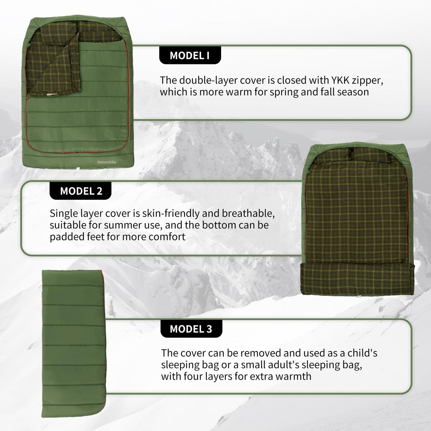 Naturehike 0 Degree Flannel Two Person Sleeping Bag with Pillows for Adults, Couples & Family, Doublewide Double Sleeping Bag 2 Person for All Seasons Camping Hiking Backpacking