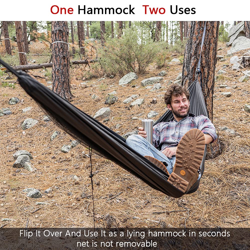 Sunyear Hammock Camping with Rain Fly Tarp and Net, Portable Camping Hammock Double Tree Hammock Outdoor Indoor Backpacking Travel & Survival, 2 Tree Straps,100% Waterproof