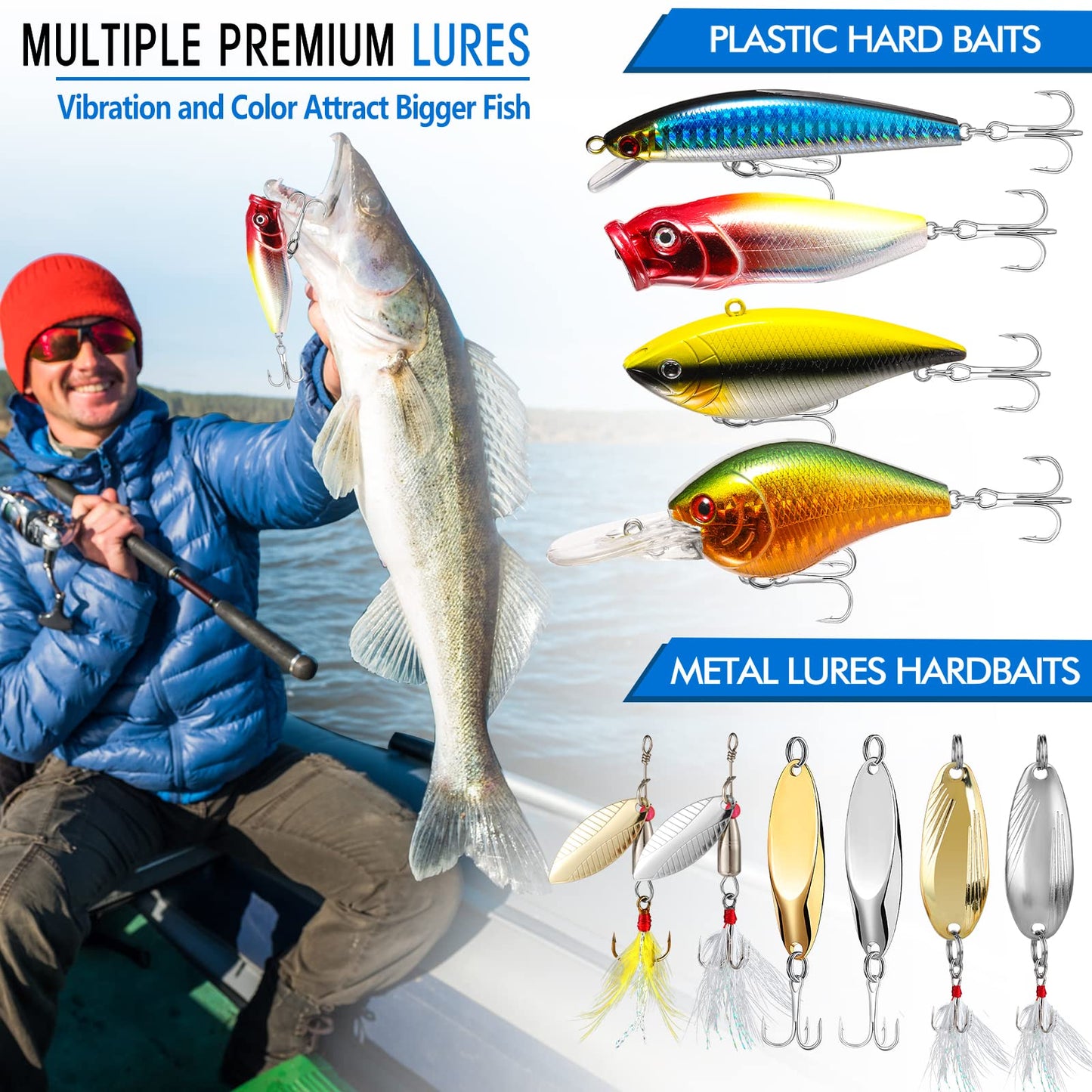 PLUSINNO 353/404 PCS Fishing Lures, Upgrade Fishing Tackle Box with Tackle Included, Crankbaits, Hooks, Weights, Other Accessories, Fishing Lure Bait Gear Equipment Kit Gift for Men Freshwater Bass