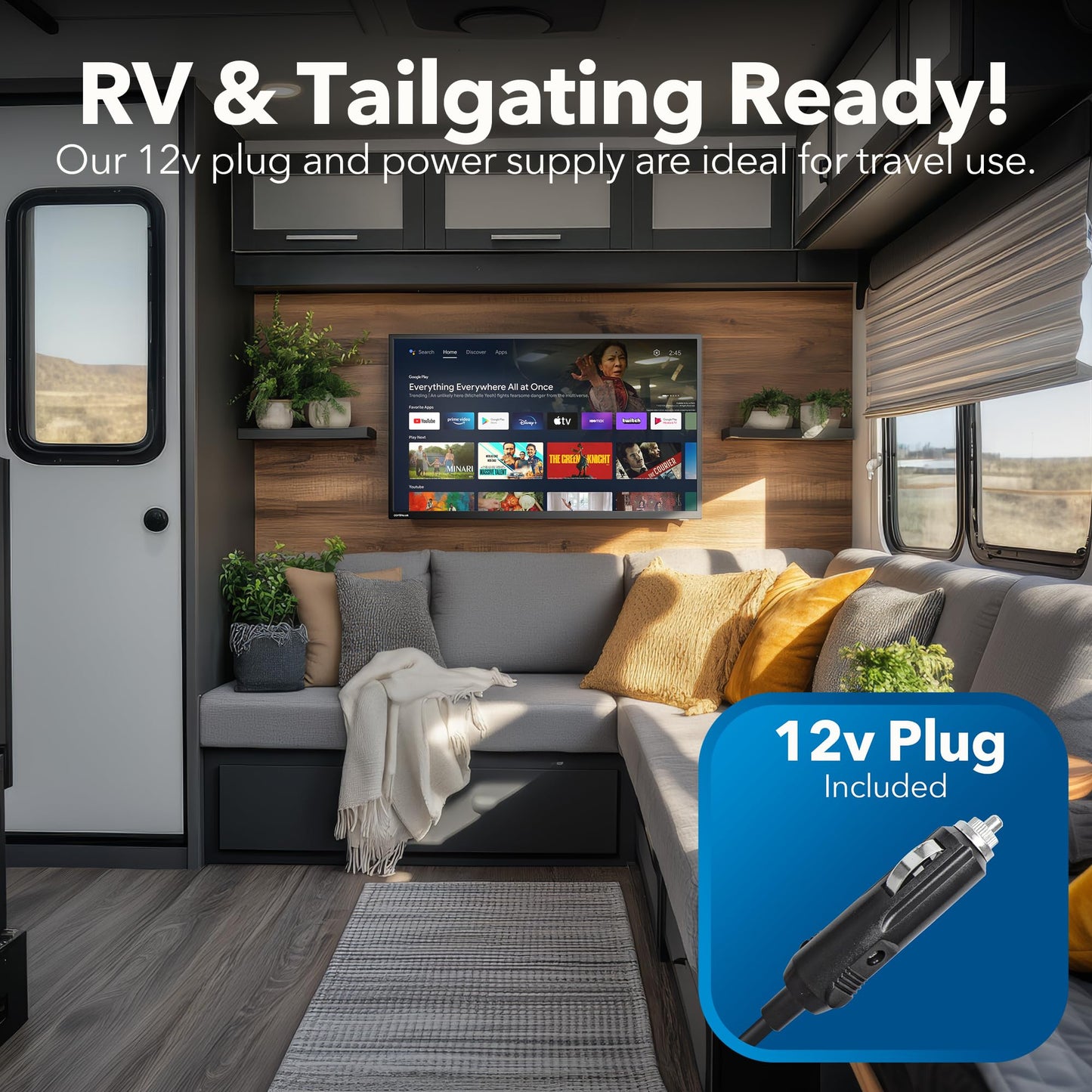 Continu.US 40" 12V RV Smart TV – Android TV with Google Assistant, Chromecast, and Free Streaming Apps – 1080p HD – CT-40TS10