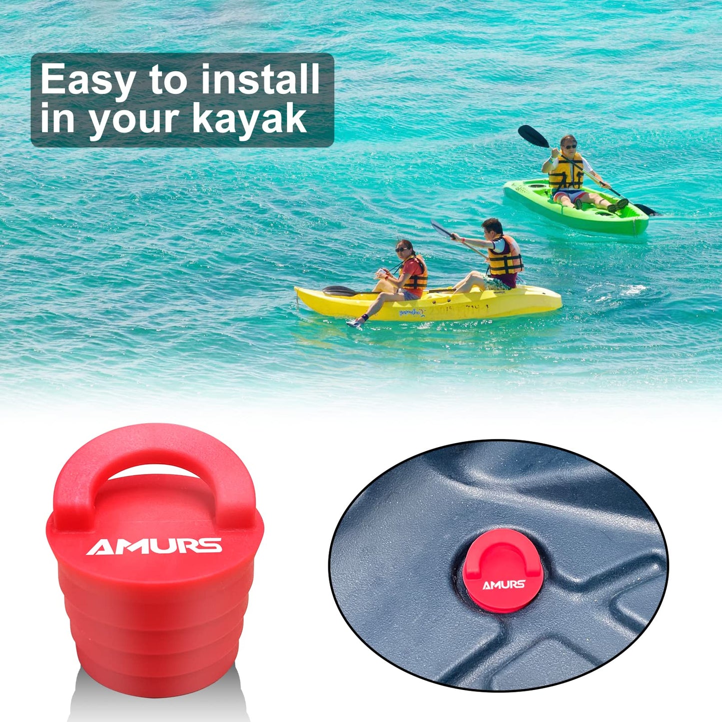 Kayak Carry Handles Kayak Accessory Kayak Scupper Plug kayak handles replacement and T-Handle with 8 Feet Bungee Cord Tri-Grip Rivet Pad Eyes Kit Kayak Parts for Lifetime,Ocean,Emotion Canoe Boat