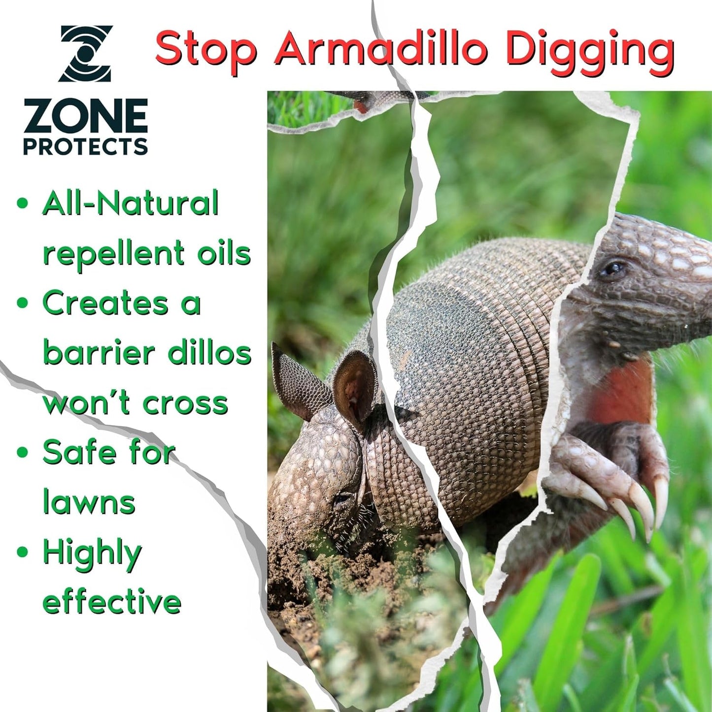 Zone Protects Dillo Dun! Armadillo Repellent Spray. Stop Armadillos from Digging in Your Yard, Gardens and Flower Beds. Natural Armadillo Repellent Liquid Spray