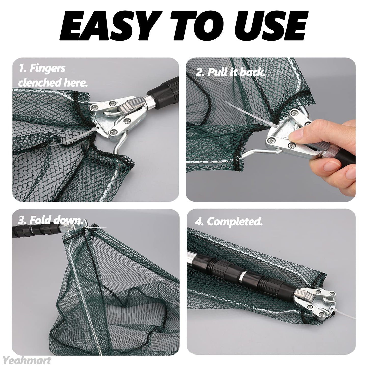 Yeahmart Fishing Net Minnow Nets with Aluminum Collapsible Telescopic Fishing Pole Handle and Nylon Mesh, Small Fishing Landing Net for Saltwater Freshwater, Kids, Men, Women, Extends to 21-75 inch