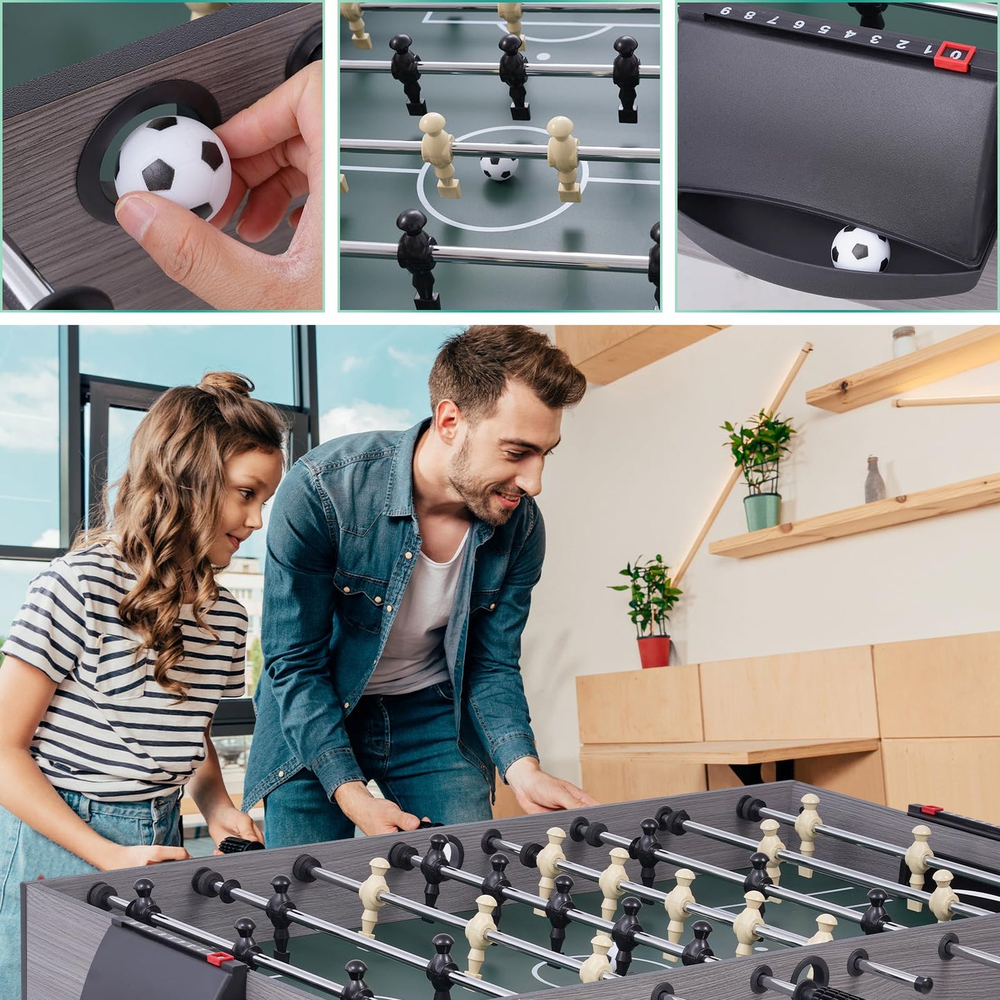 RAYKEEP Foldable Multi Game Table, 54" 4-in-1 Combo Game Table Set with Ping Pong, Hockey, Pool Billiards and Foosball for Kids, Adults, Home, Game Room, Friends & Family