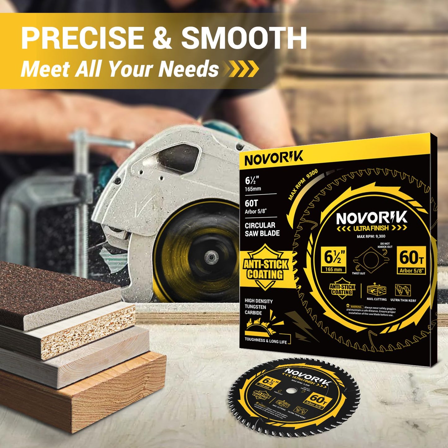 Circular Saw Blade 7-1/4" 24T&40T&60T, Saw Blade with Arbor 5/8", ATB Circular Saw Blade, Professional for Wood Cutting, 3-Pack