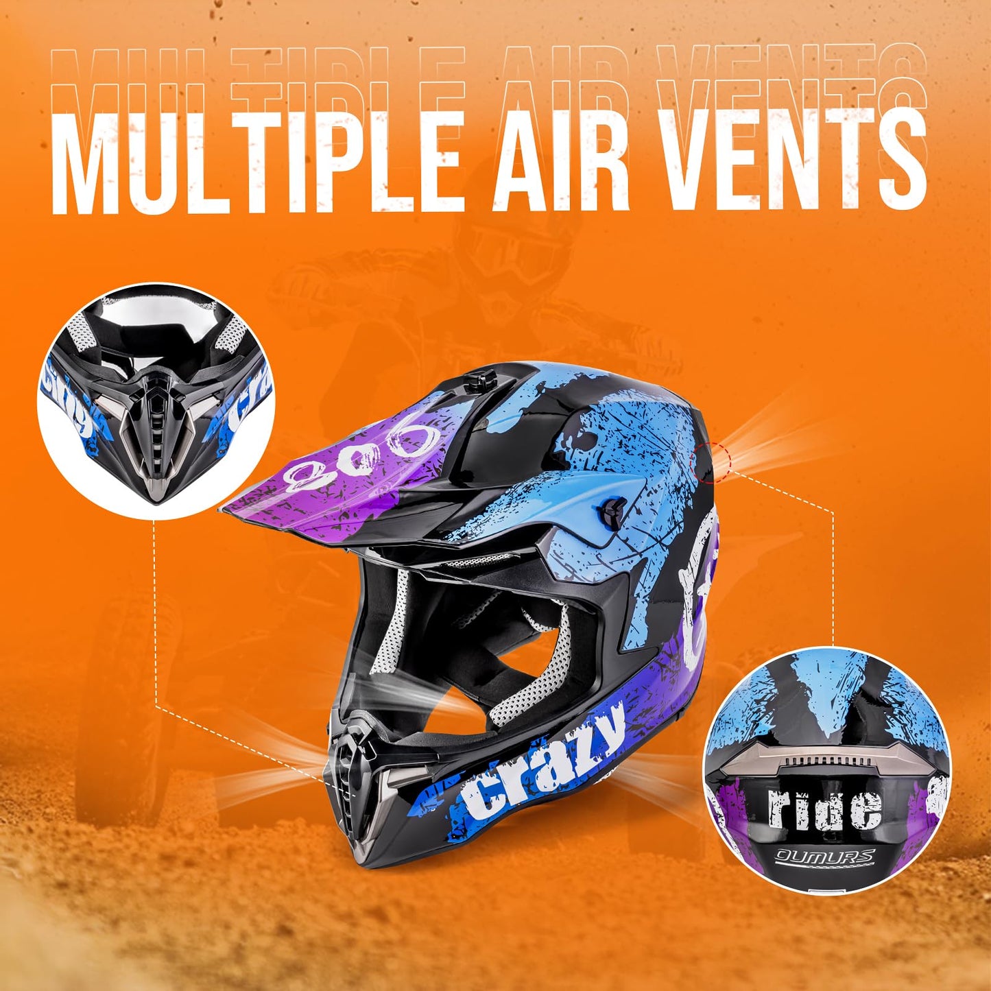 Adult ATV Dirt Bike Helmet with Goggles Gloves & Mask Quick Release Buckle Adjustable Sun Visor Motorcycle Adult Helmet Off-Road Motocross Downhill Moped MX for Unisex-Adult