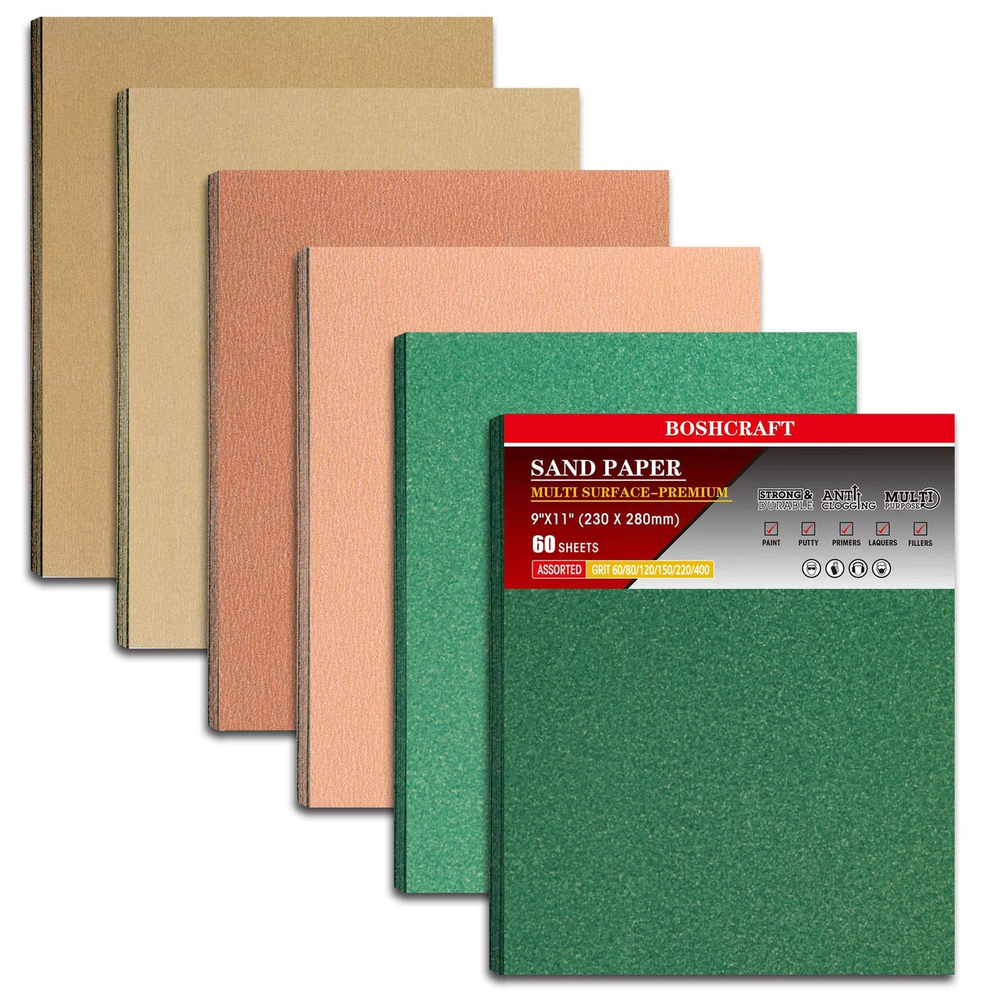 24 Pcs Sandpaper, Wet & Dry Sandpaper Assortment 60/120/320/600/800/1000/1500/2500 Grit Sand Paper for Wood Metal Automotive Drywall Plastic 9 × 11 inch Sandpaper Sheets