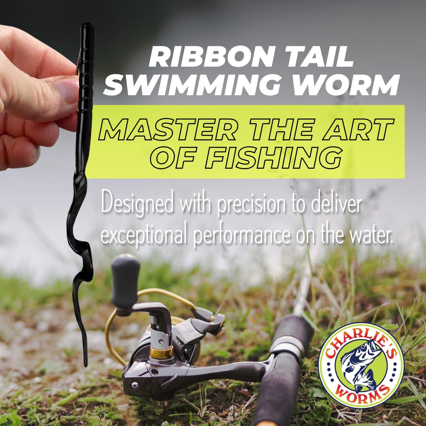 Charlie's Worms Artificial Fishing Bait 8" Ribbon Tail Swimming Worm, Freshwater Saltwater Bass Soft Lures Scented 10pk